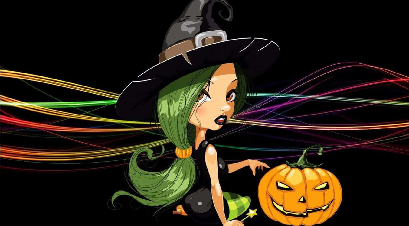 Green Witch, cartoon witch, green hair, HD Desktop Wallpaper