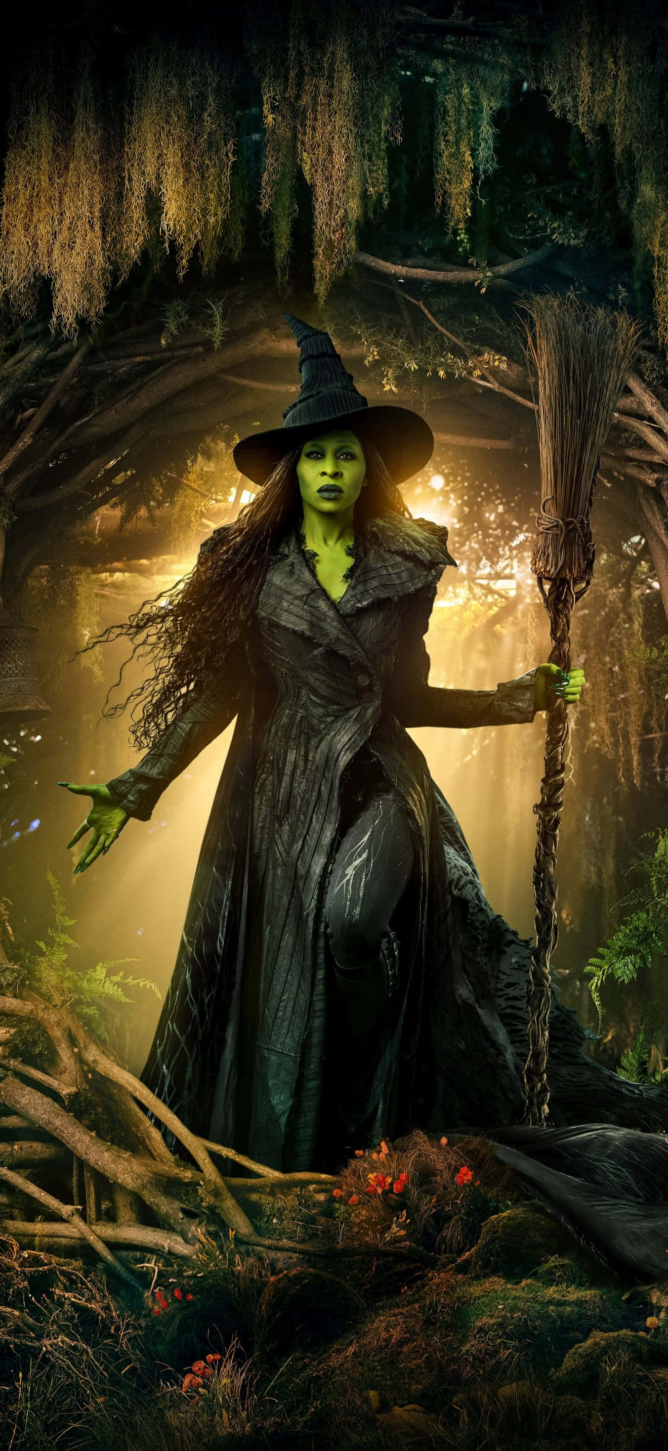 Green Witch, enchanted forest, mossy forest, 2K Phone Wallpaper