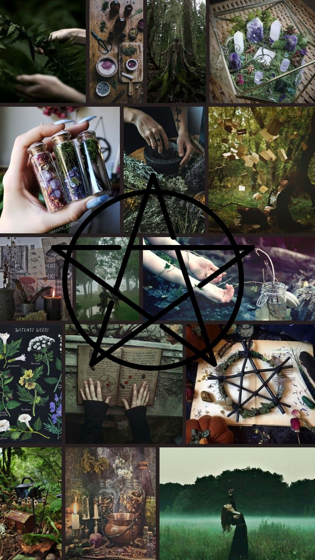 Green Witch, pentagrams, herbs, Full HD Phone Wallpaper