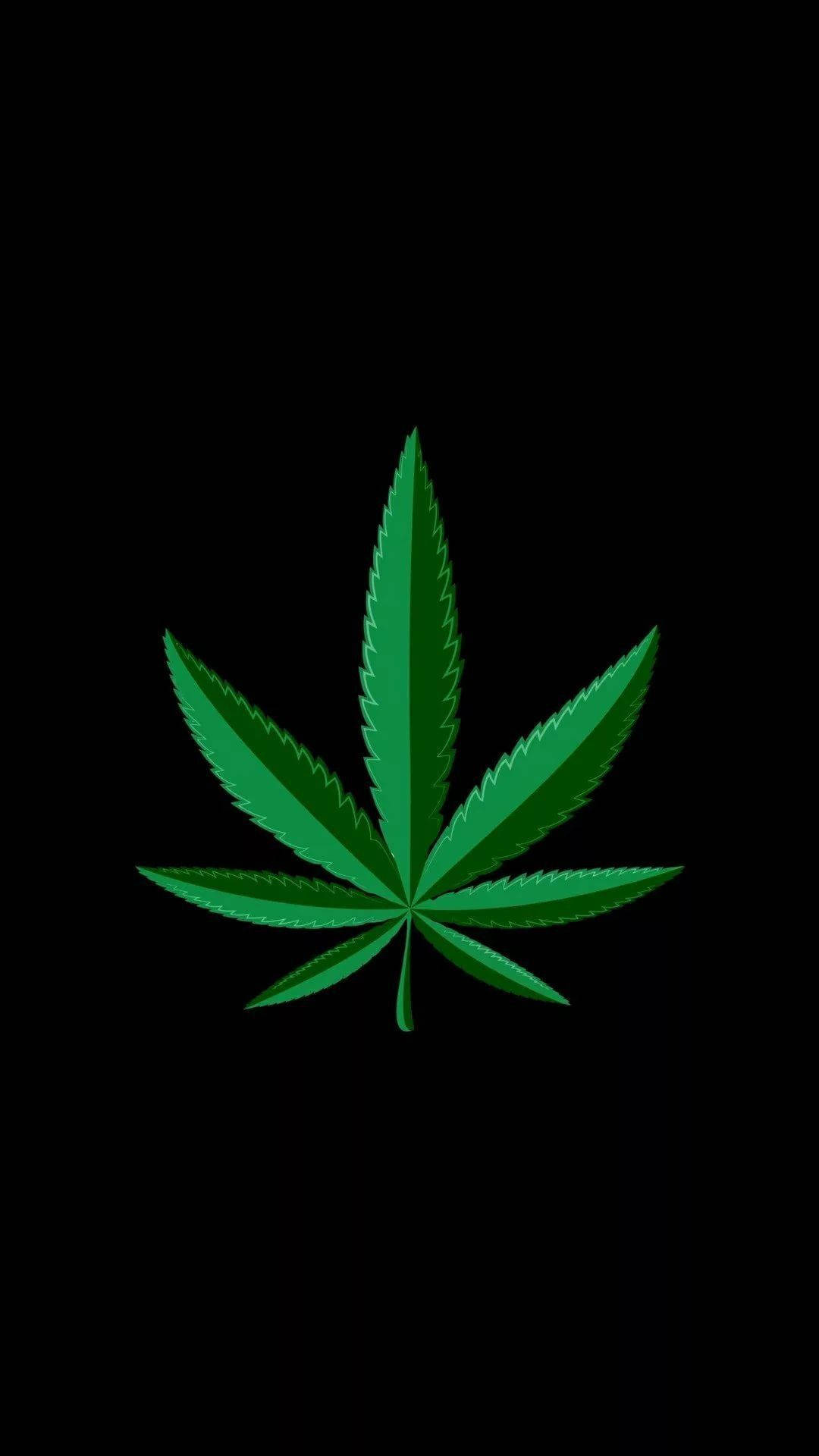 cannabis leaf, vibrant green, solid black background, Full HD Phone Wallpaper