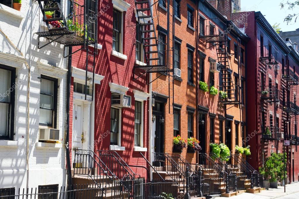 Greenwich CT, red brick row houses, black fire escapes, SD Desktop Wallpaper