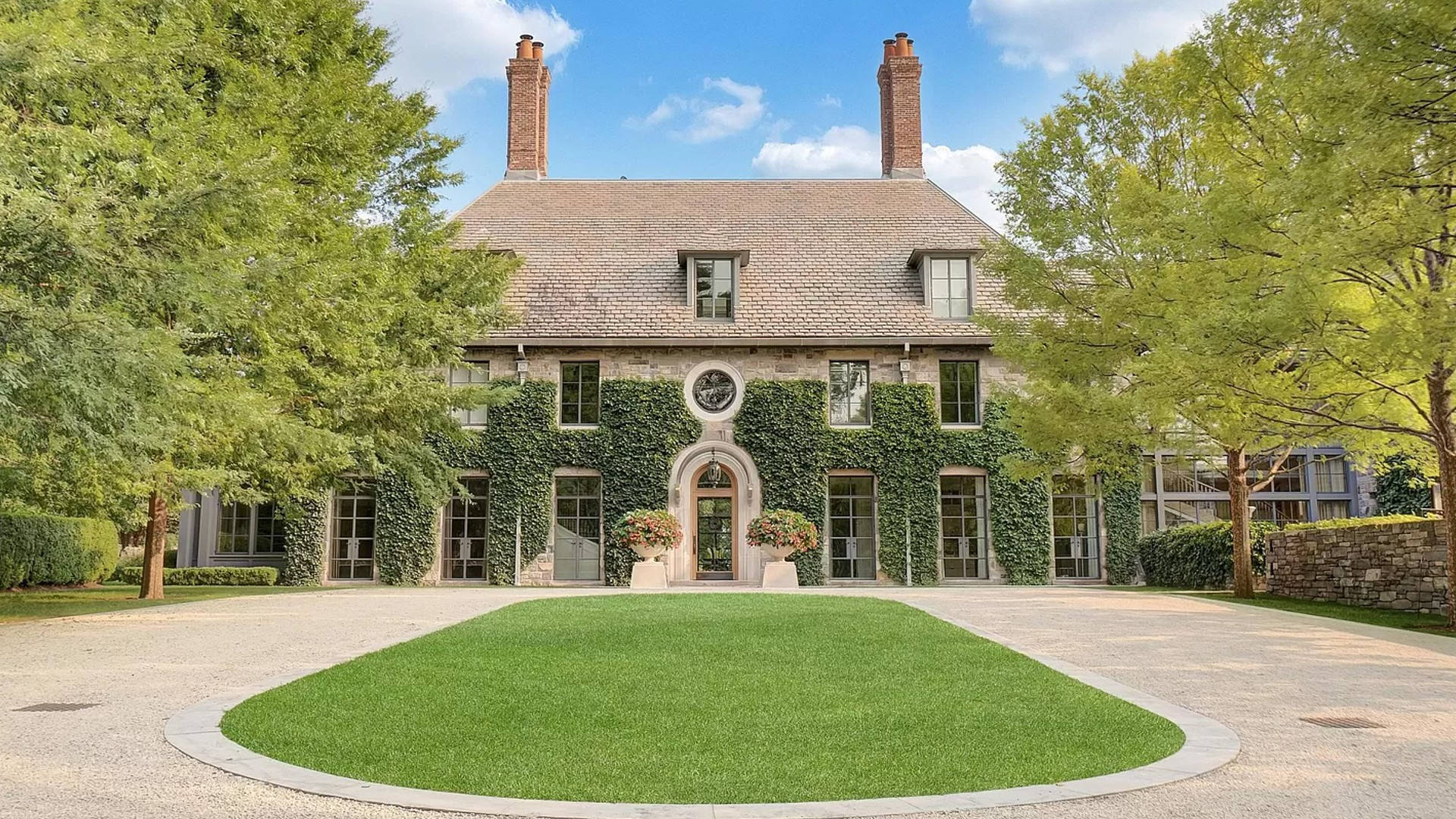 mansion, stone mansion, ivy-covered walls, Full HD Desktop Wallpaper