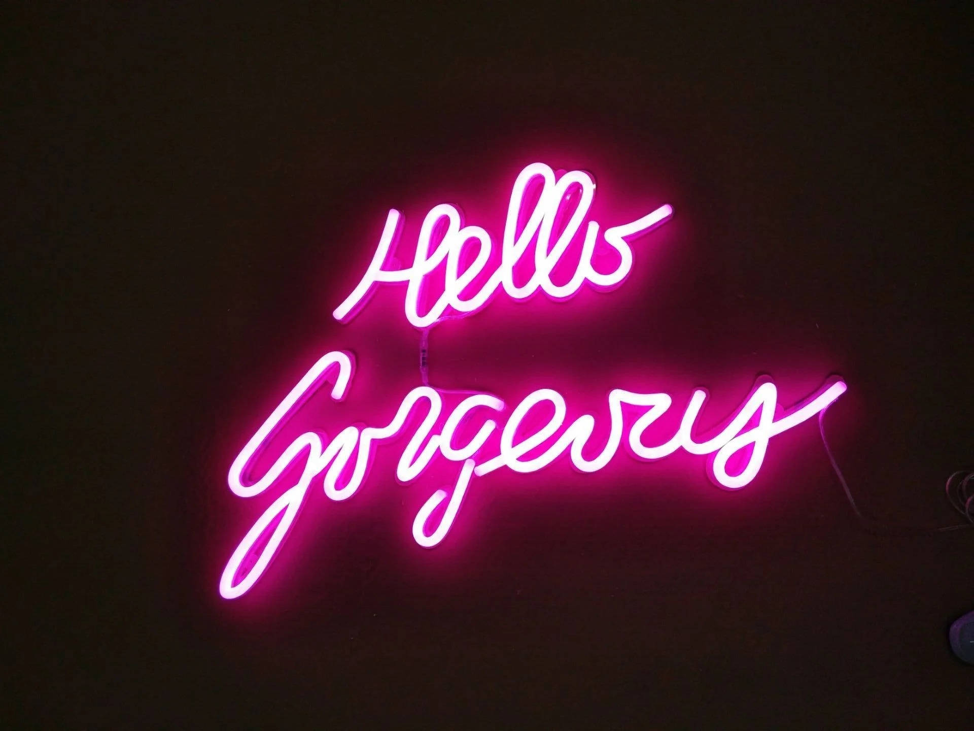 Hello Gorgeous, neon pink, cursive, Full HD Desktop Wallpaper
