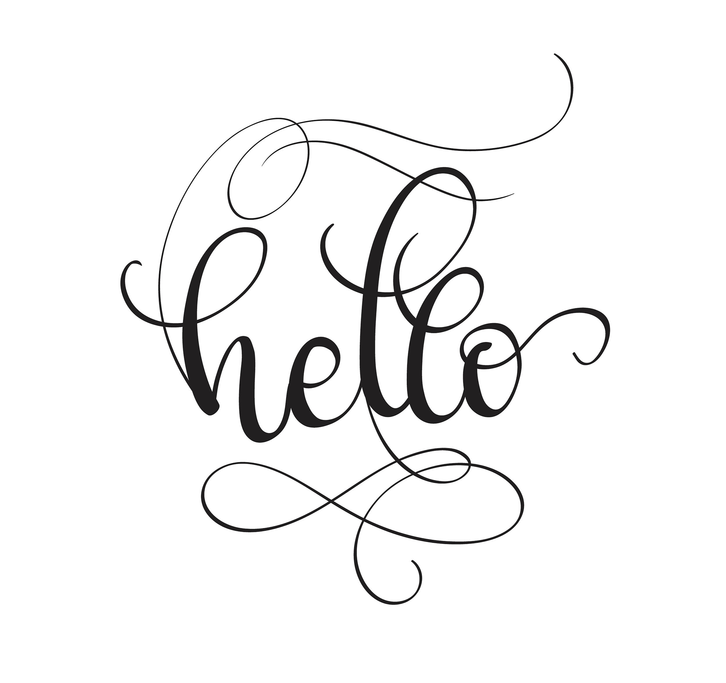 cursive hello typography, black calligraphic, swirling flourishes, Full HD Desktop Wallpaper