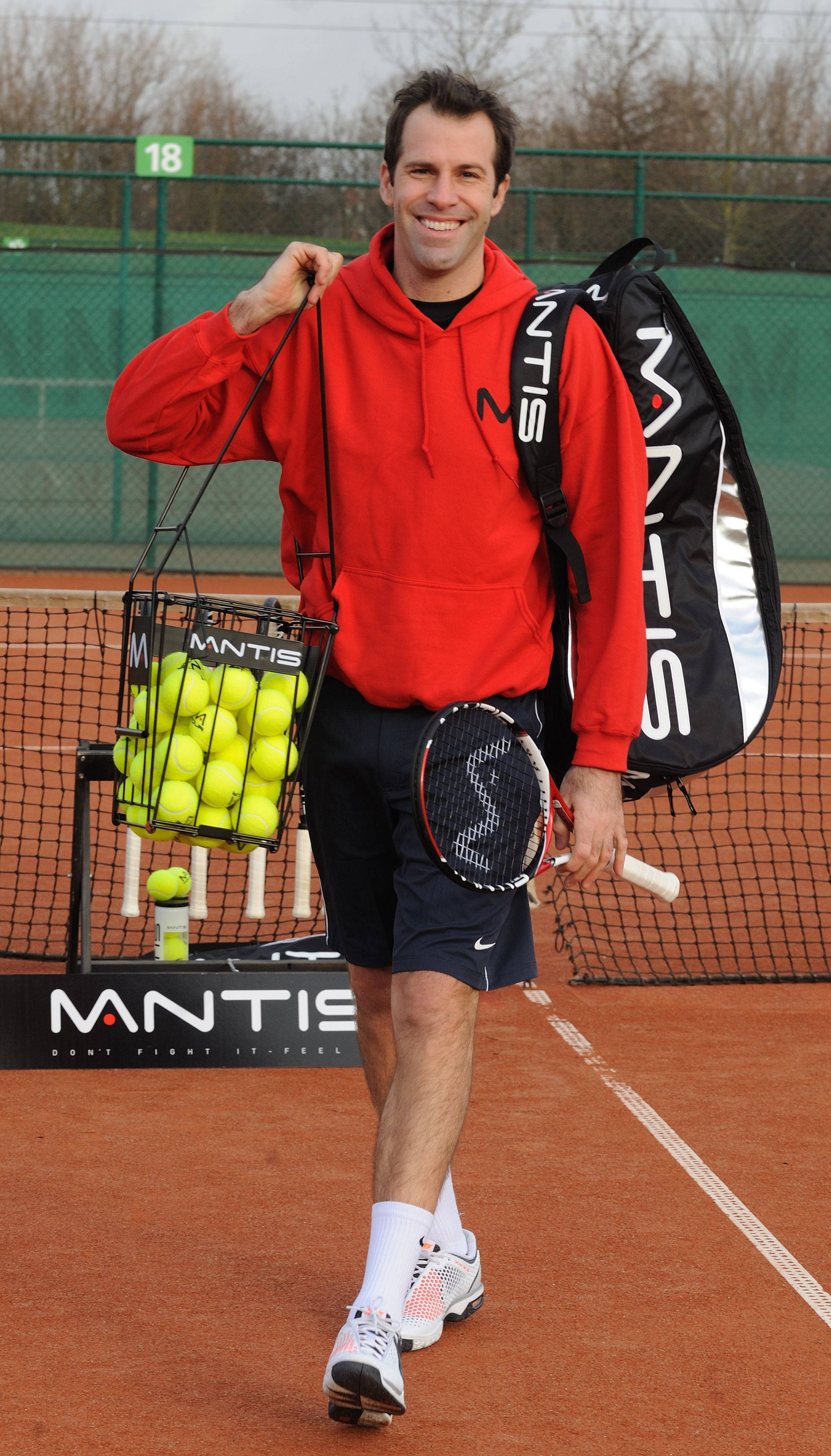 Greg Rusedski, red hoodie, tennis racket, 2K Phone Wallpaper