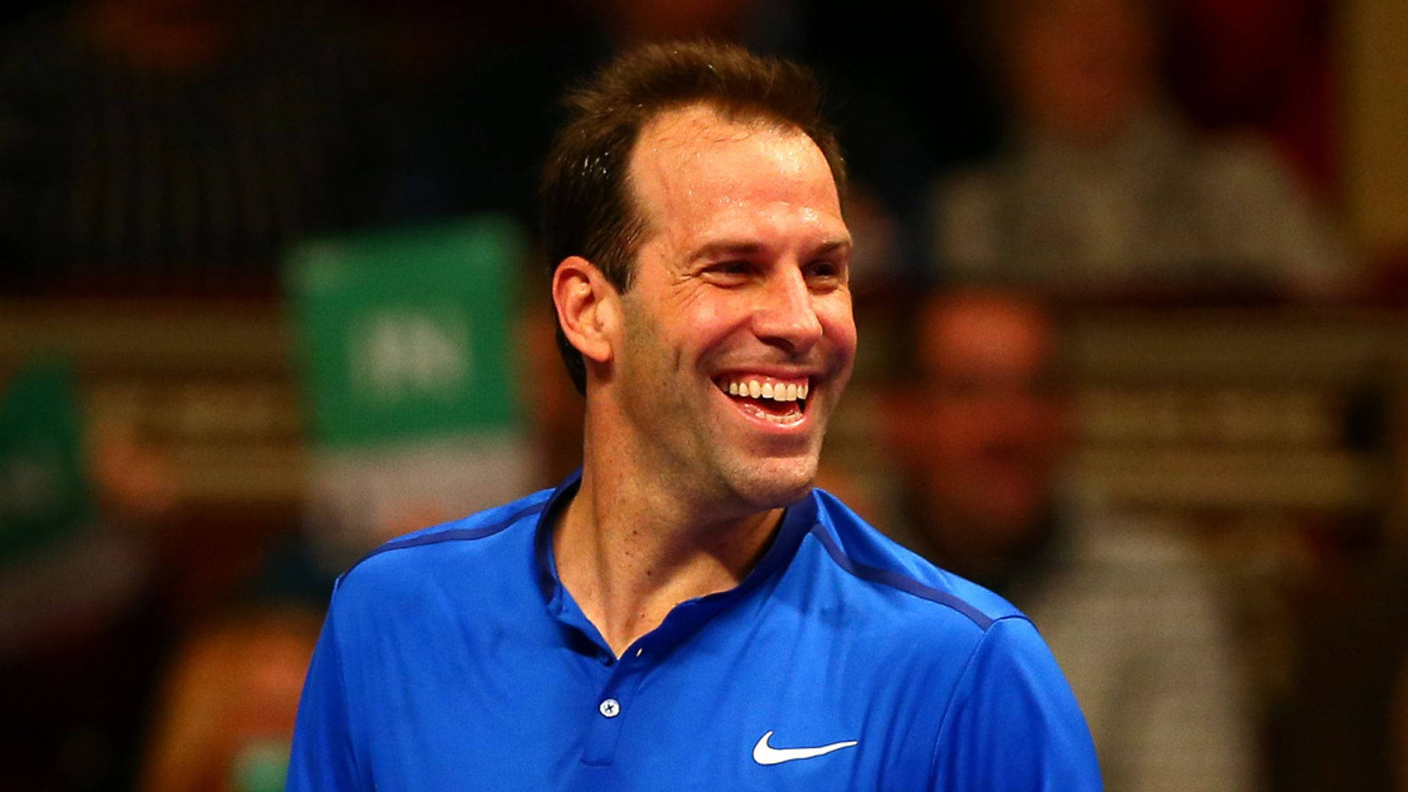 Greg Rusedski, blue Nike shirt, indoor match, Full HD Desktop Wallpaper