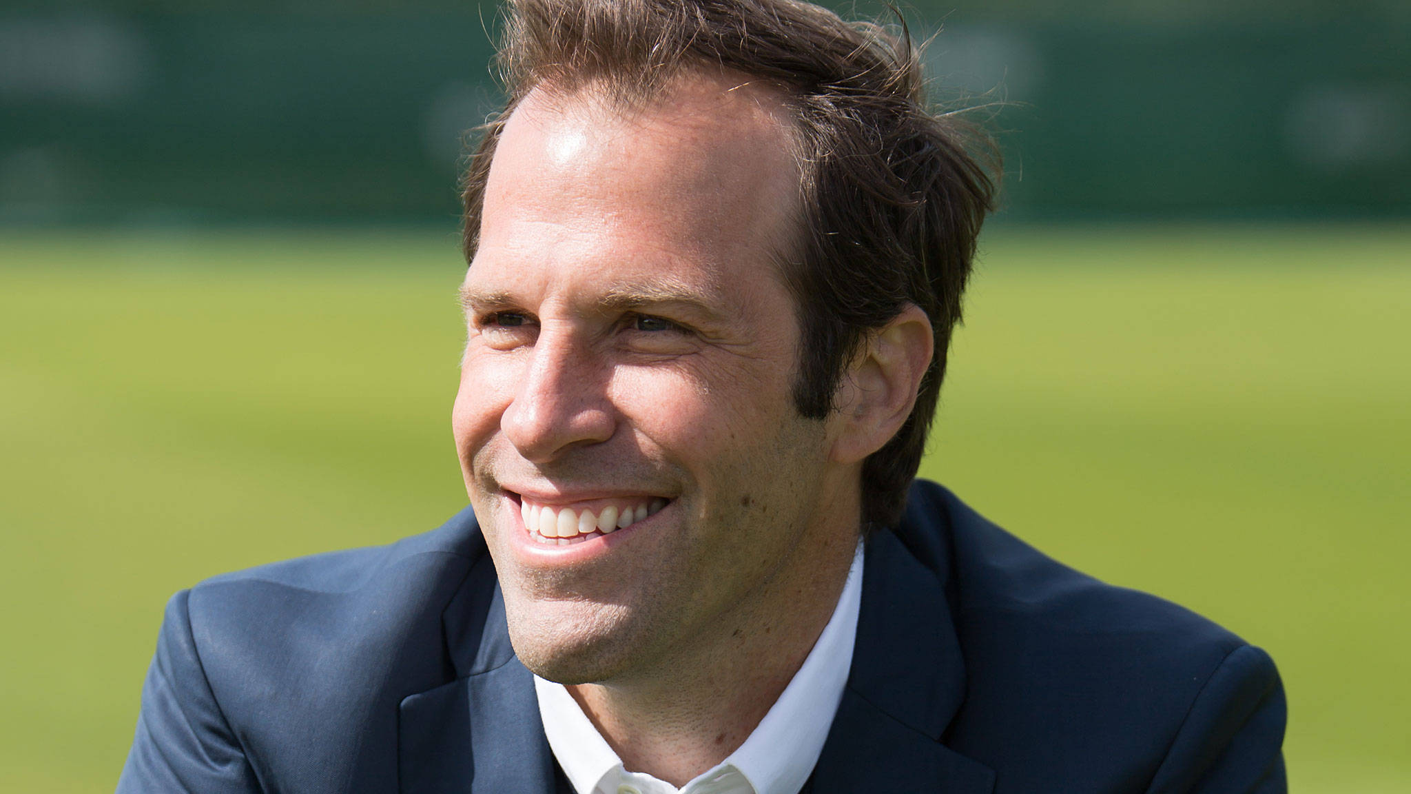 Greg Rusedski, dark suit, bright green field, Full HD Desktop Wallpaper