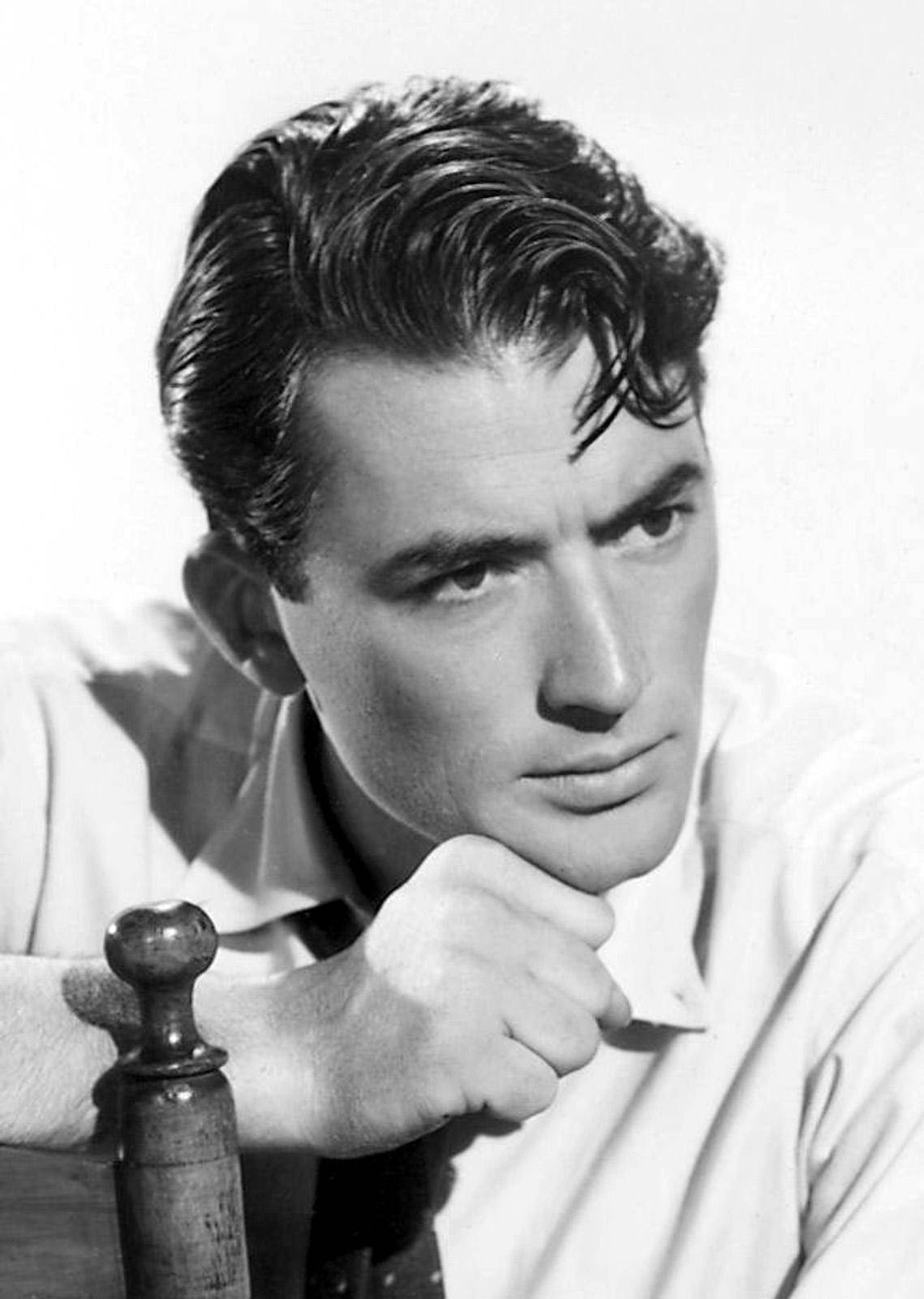 Gregory Peck, black and white portrait, wooden post, HD Phone Wallpaper