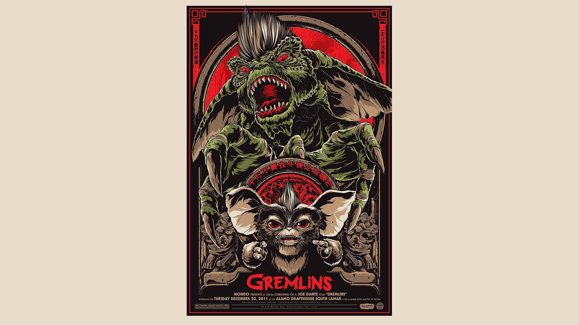 Gremlins, green gremlin, red eyes, Full HD Desktop Wallpaper