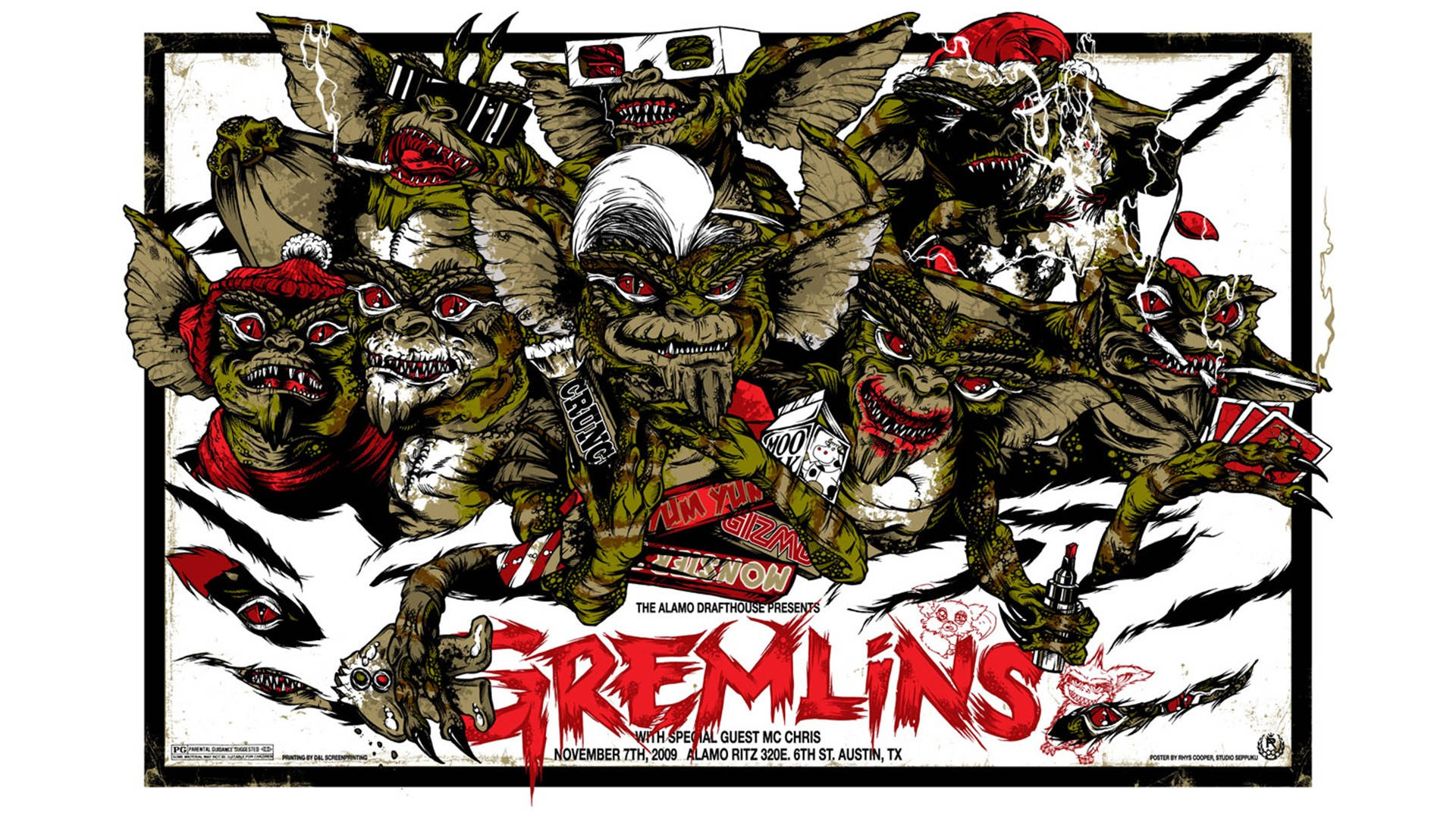 Gremlins, red eyes, sharp teeth, Full HD Desktop Wallpaper