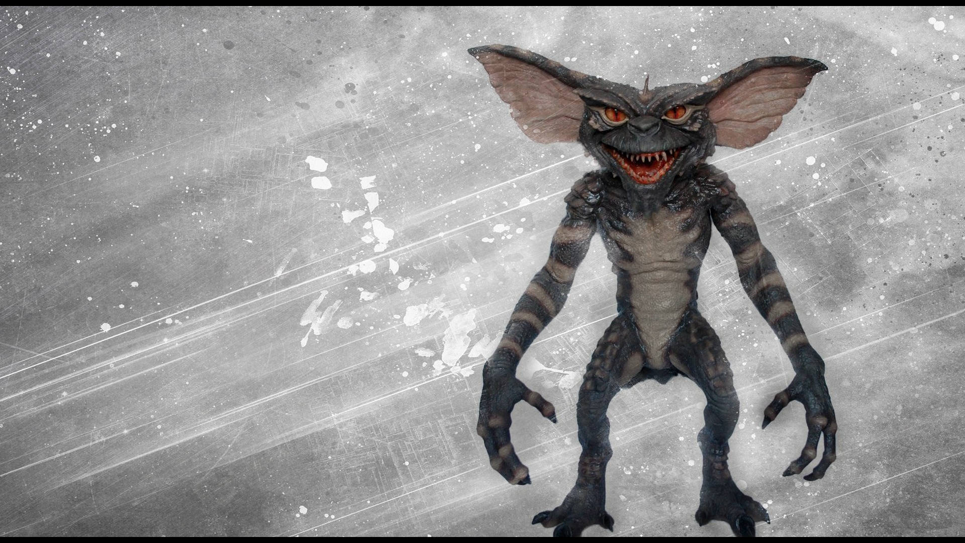 Gremlins, glowing red eyes, striped limbs, Full HD Desktop Wallpaper