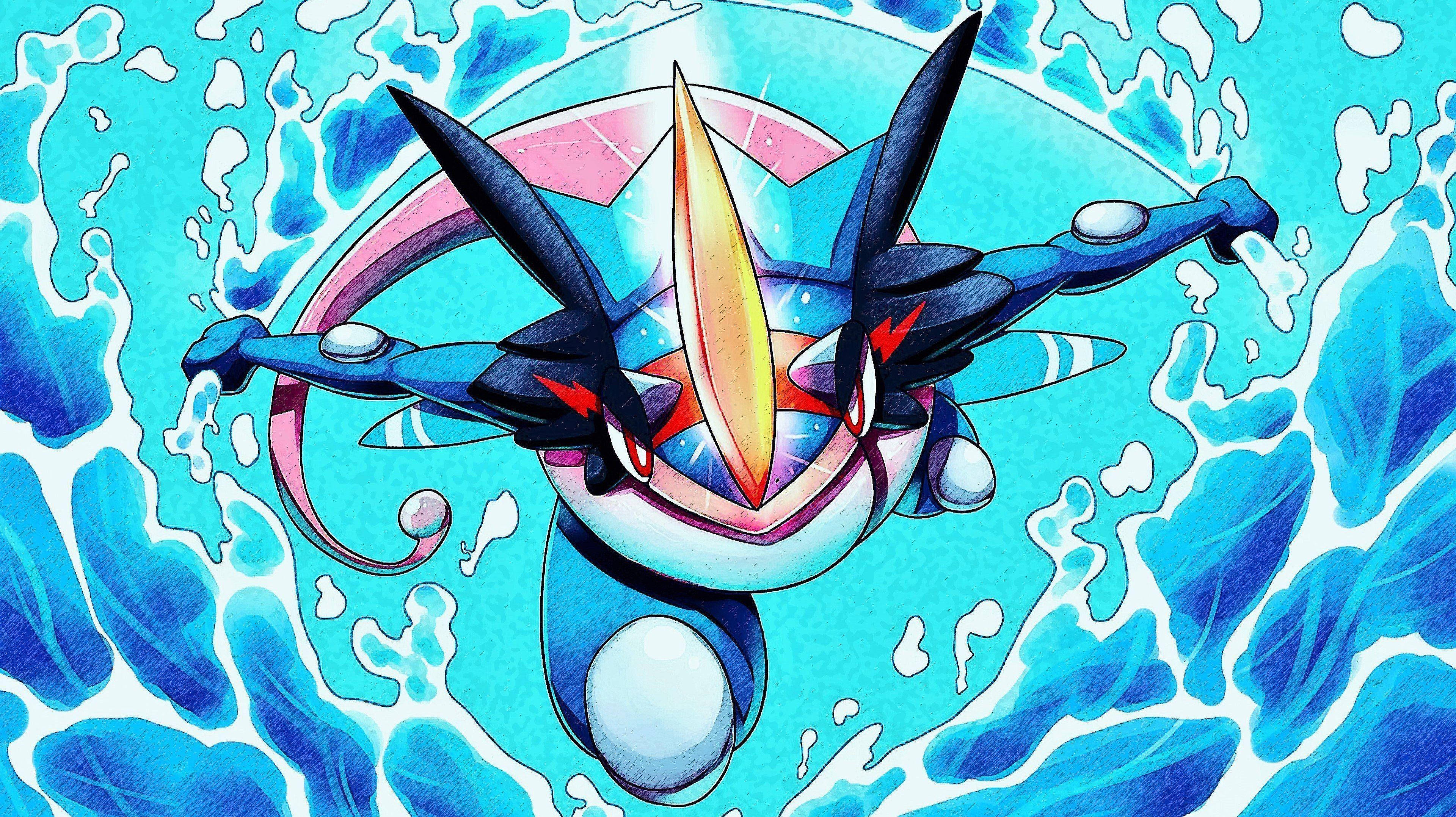 Greninja, water, vibrant blue water, 4K Desktop Wallpaper
