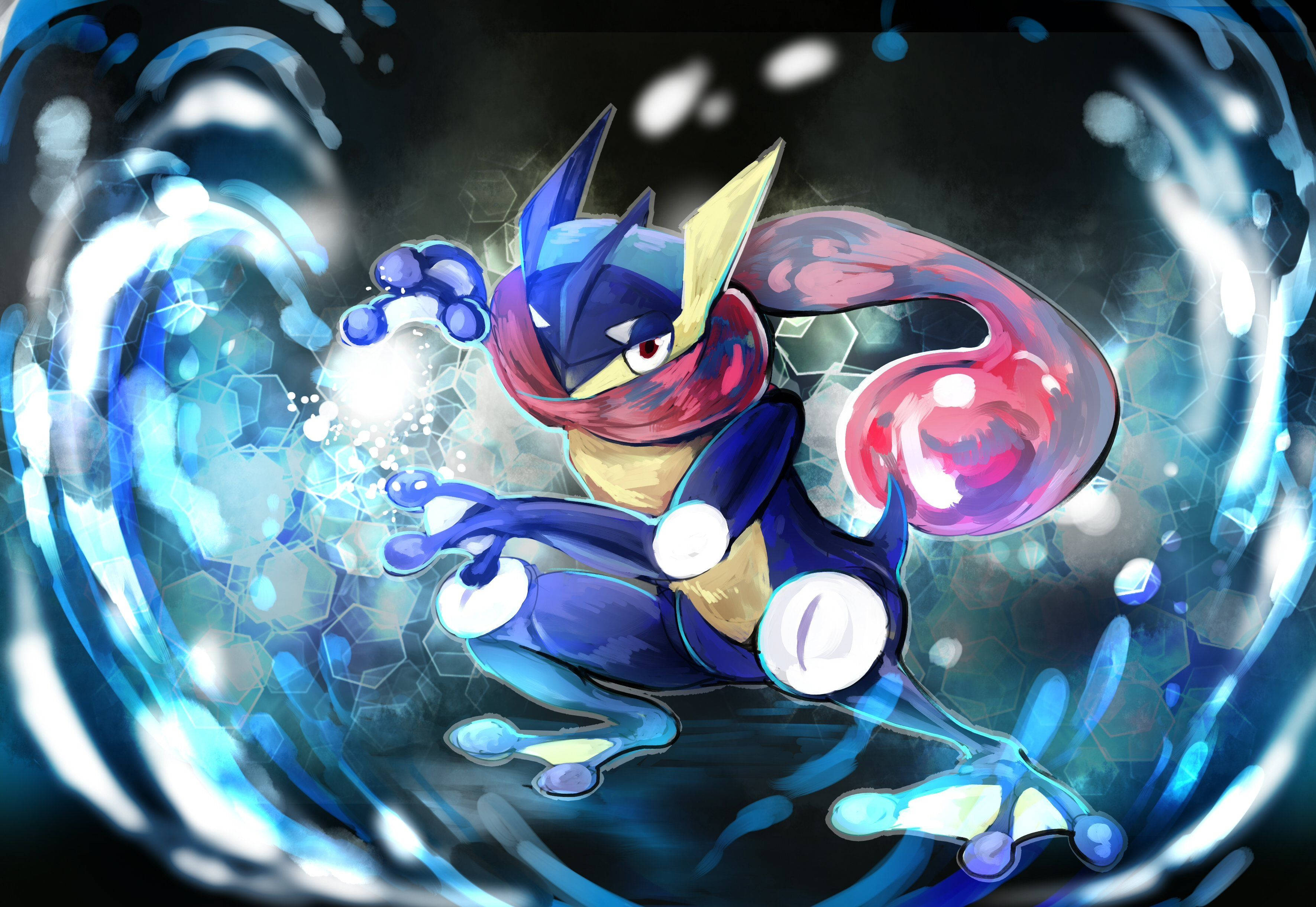 Greninja, water type, anime-style, 2K Desktop Wallpaper