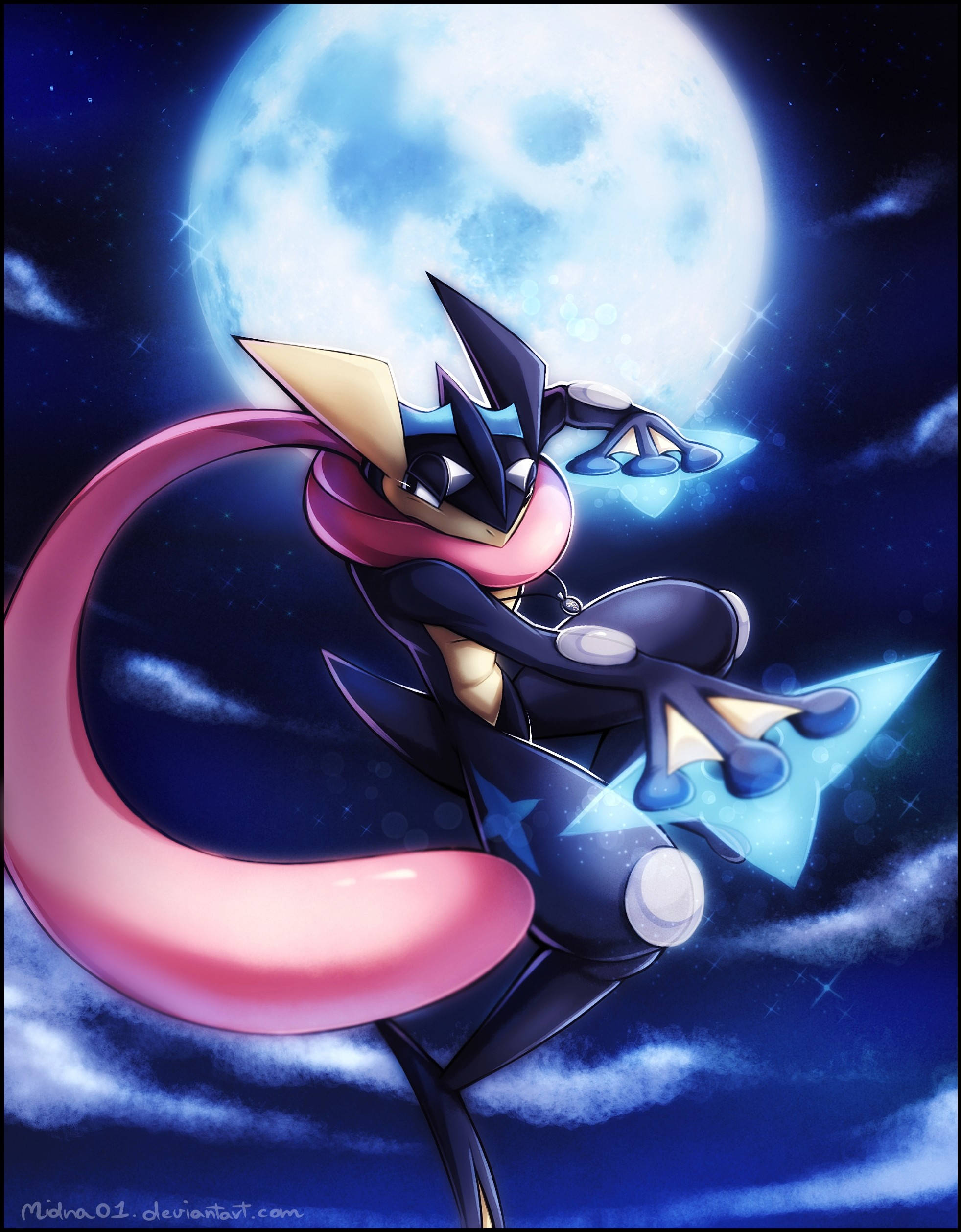 Greninja, full moon, starry night sky, Full HD Phone Wallpaper