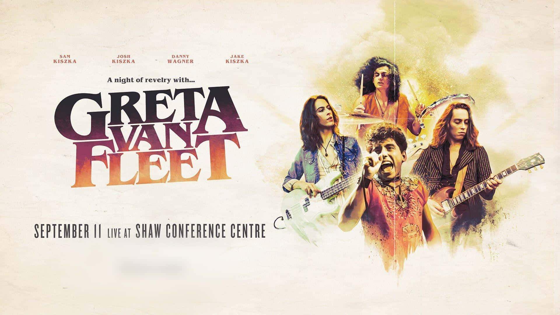 Greta Van Fleet, concert poster, four band members, Full HD Desktop Wallpaper