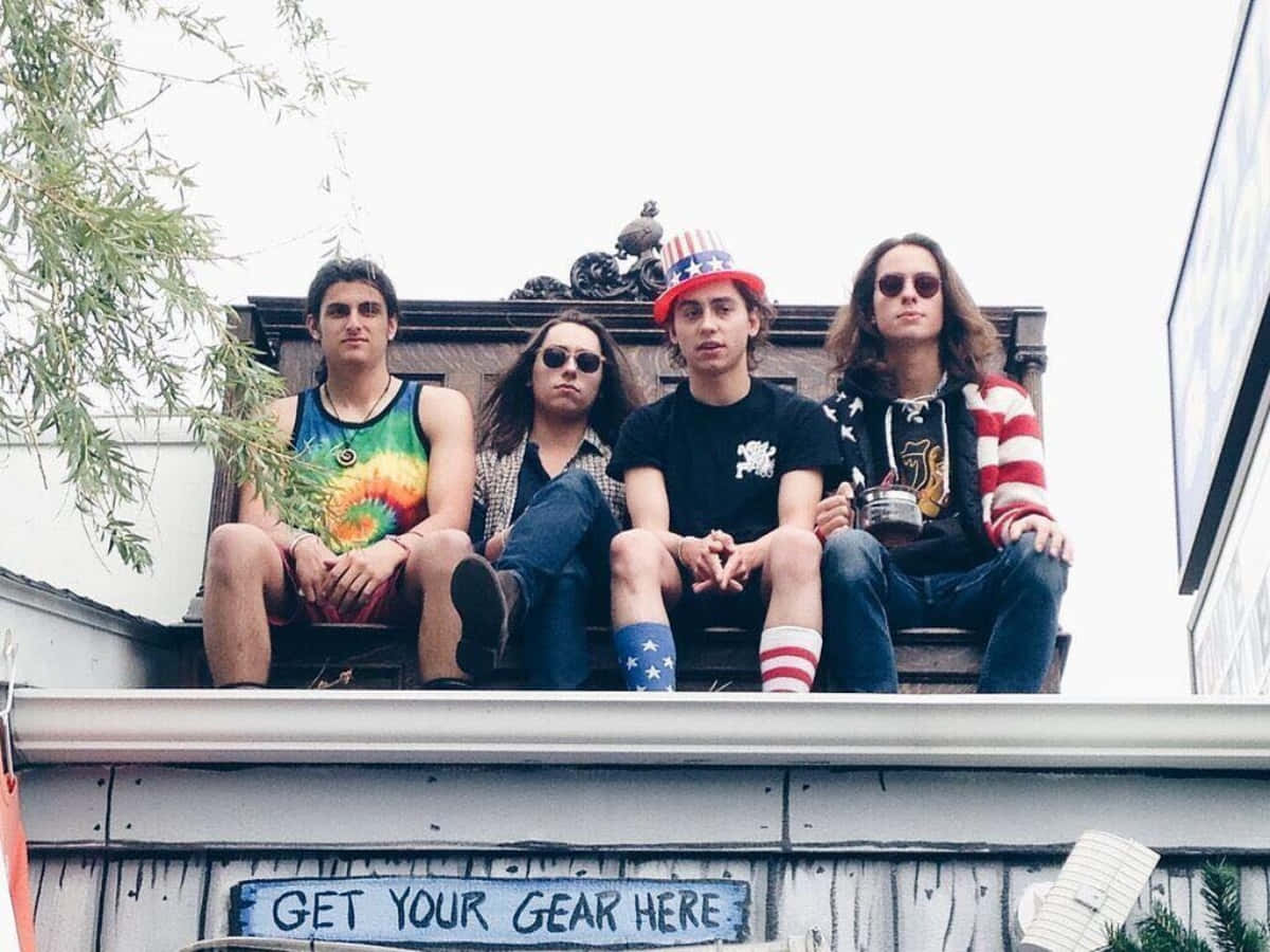 Greta Van Fleet, retro punk attire, wooden structure, SD Desktop Wallpaper