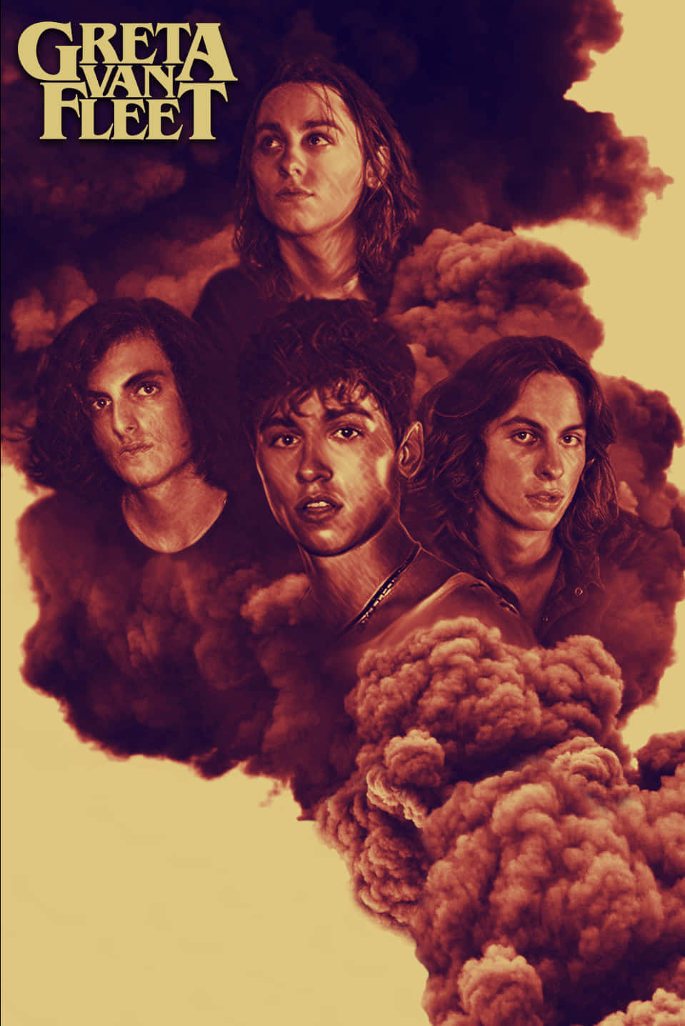 Greta Van Fleet, band members, swirling smoke, HD Phone Wallpaper