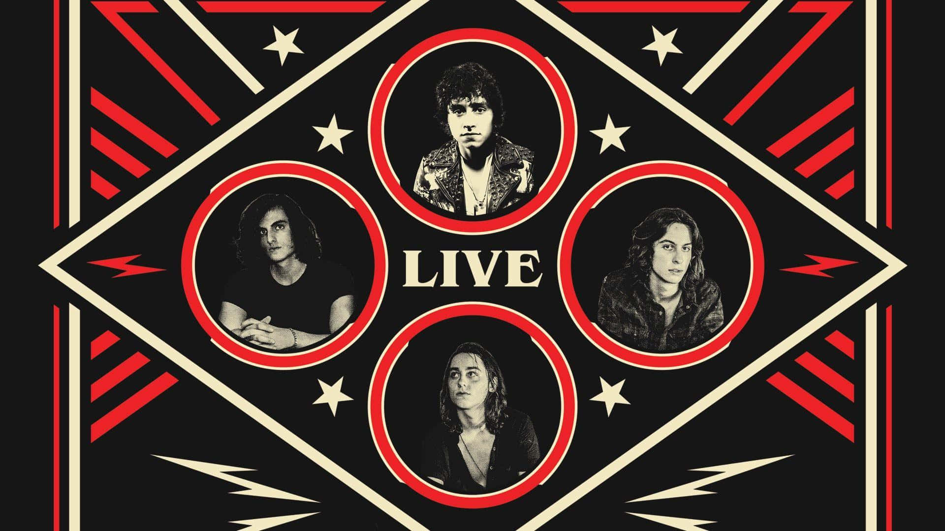 Greta Van Fleet, black and white portraits, red circles, Full HD Desktop Wallpaper