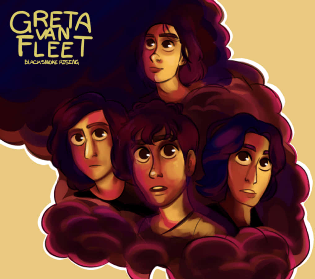 Greta Van Fleet, animated band picture, four band members, SD Desktop Wallpaper