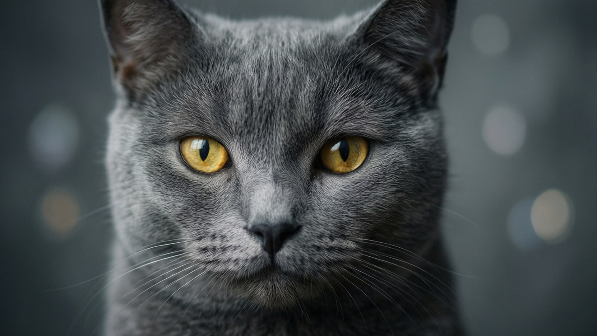 grey cat, yellow eyes, Full HD Desktop Wallpaper