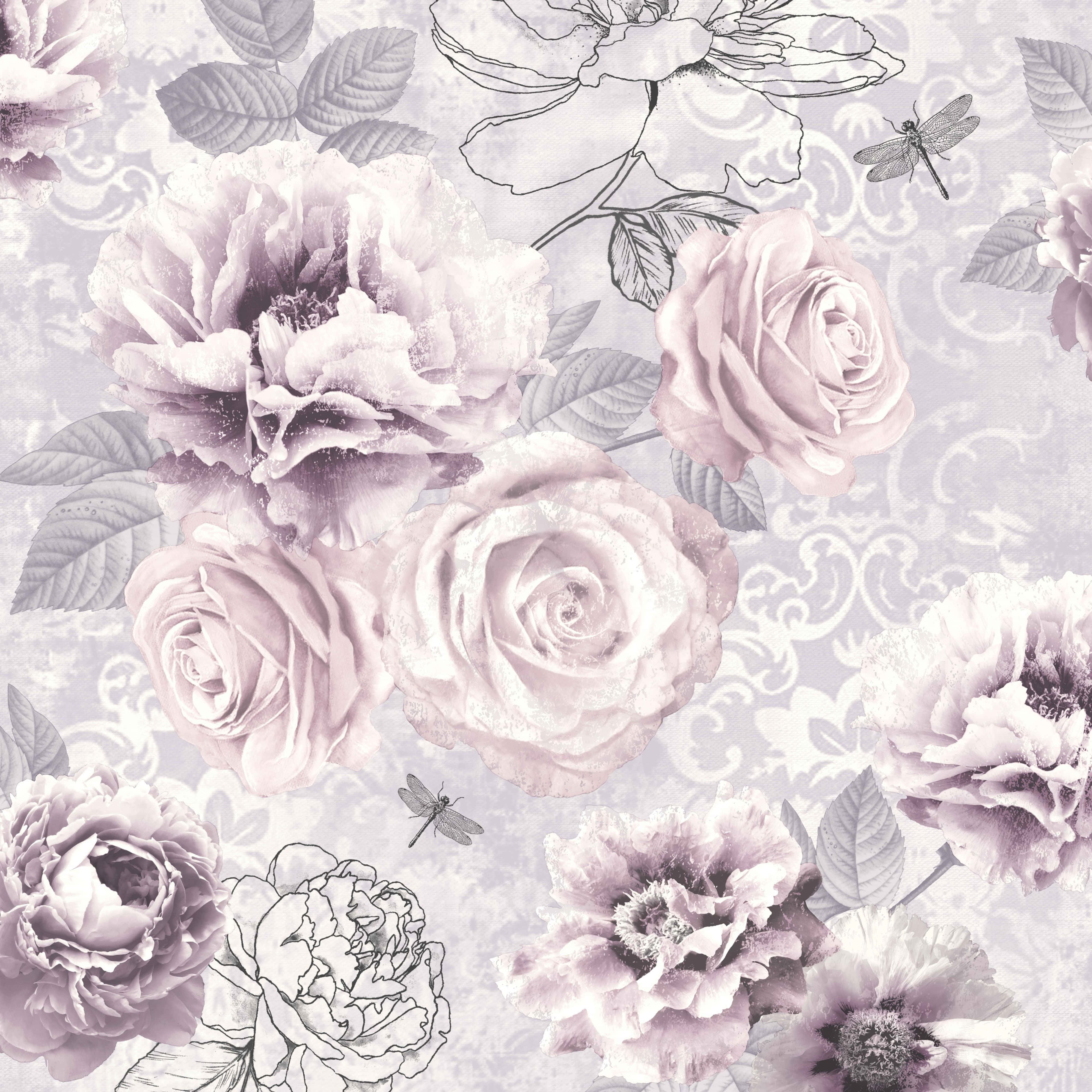 grey and pink, mauve roses, peonies, 4K Desktop Wallpaper