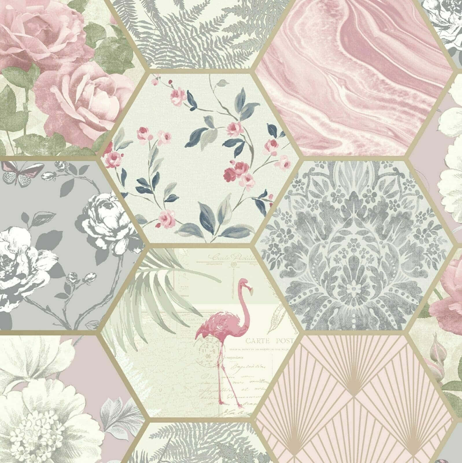 Grey And Pink, hexagonal wallpaper collage, floral roses, HD Phone Wallpaper