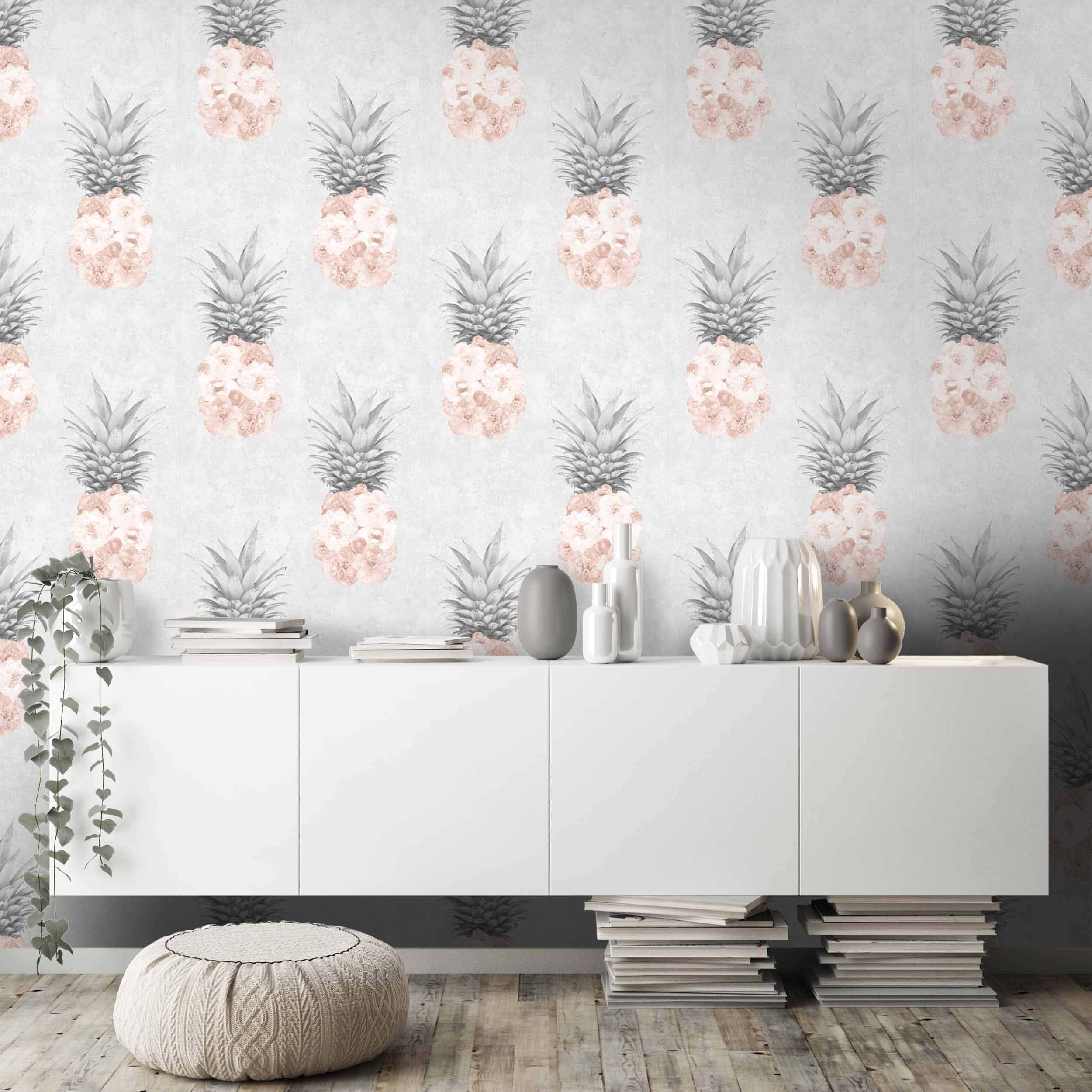 grey and pink, repeating pattern, stylized pineapples, Full HD Desktop Wallpaper