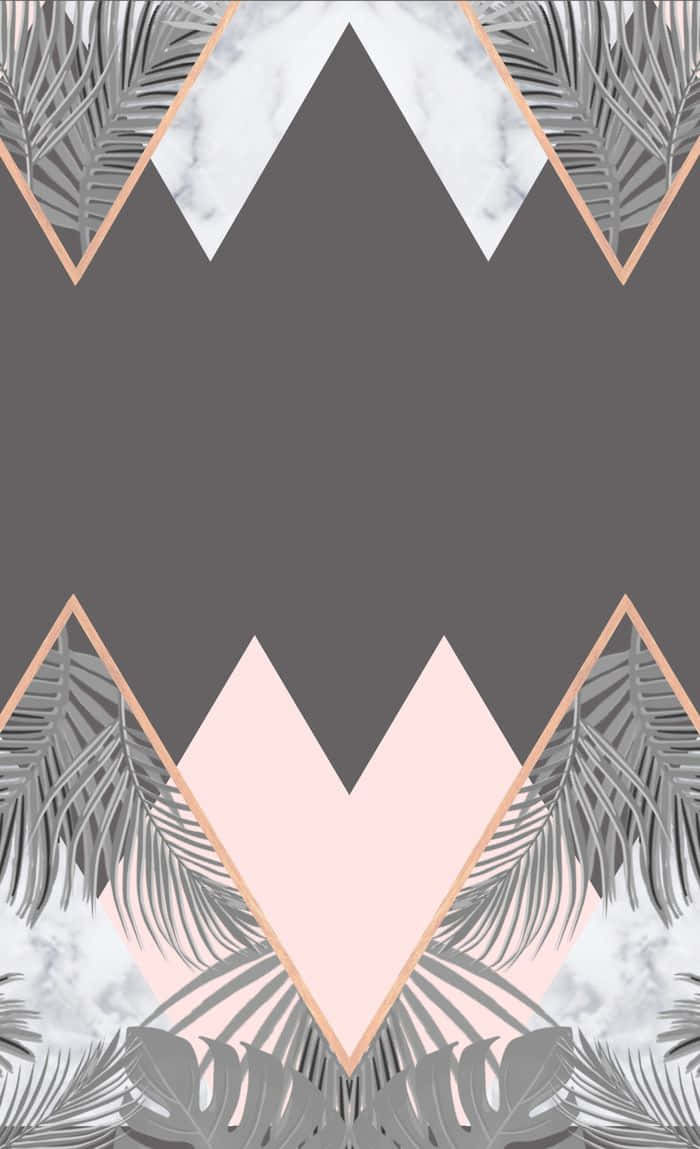 gray marble, palm leaf patterns, rose gold triangles, SD Phone Wallpaper