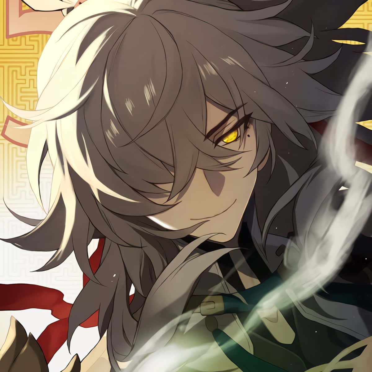 golden eyes, gray and white hair, glowing sword, SD Desktop Wallpaper