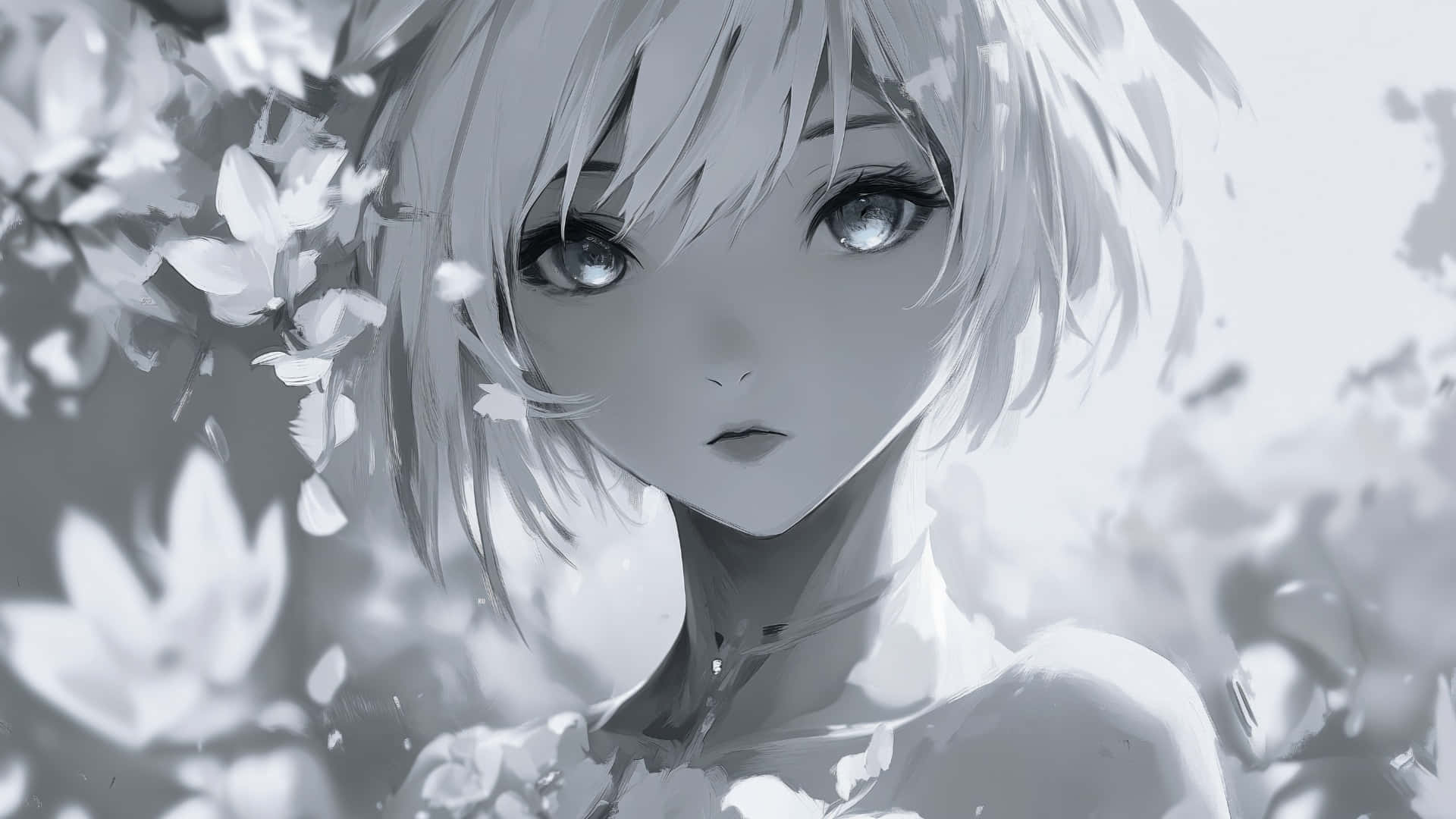 Grey Anime Girl Portrait, anime girl, silver hair, Full HD Desktop Wallpaper