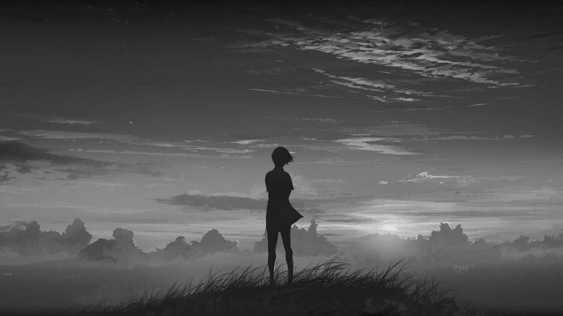 Grey Anime, silhouette, person, Full HD Desktop Wallpaper