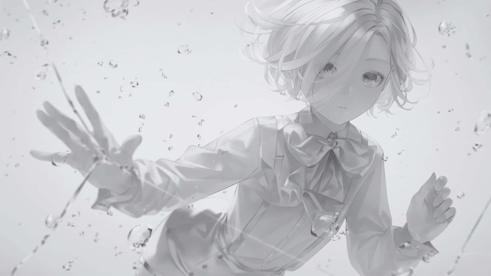 Ethereal Grey Anime Character, monochrome anime girl, short hair, Full HD Desktop Wallpaper