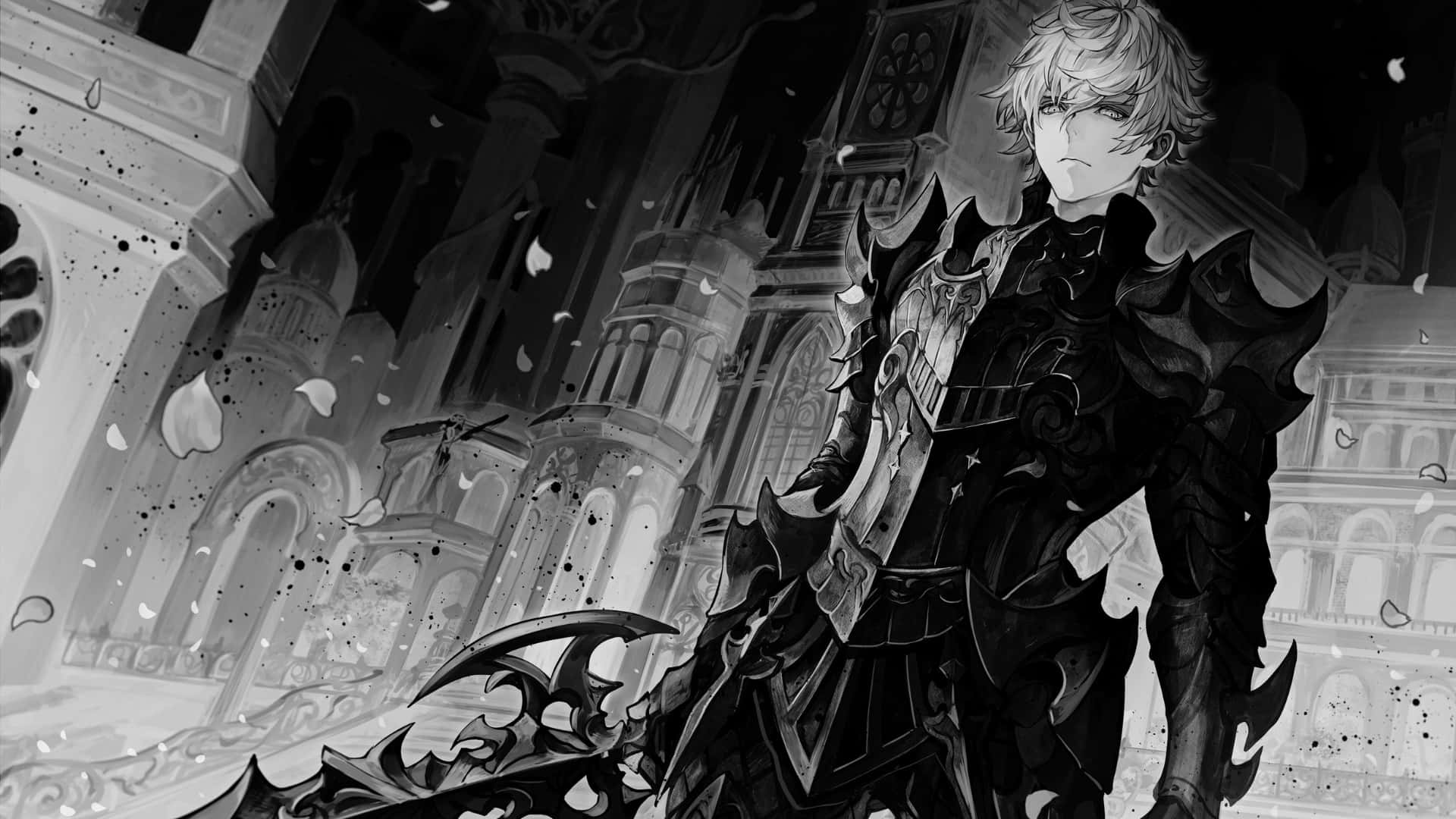 Grey Anime, dark fantasy, armored warrior, Full HD Desktop Wallpaper
