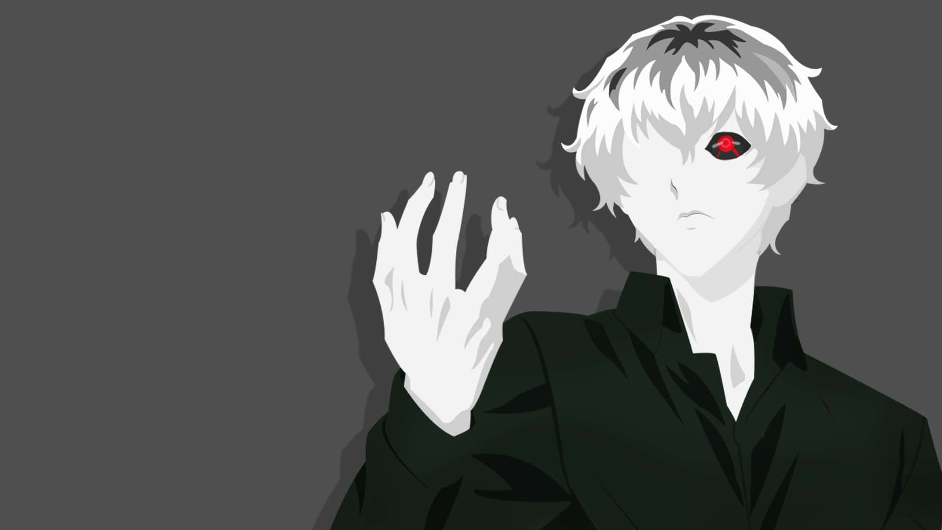 grey anime character, red eye, white hair, Full HD Desktop Wallpaper