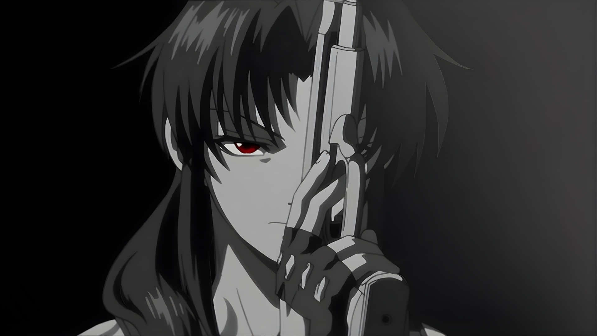 Grey Anime, monochrome anime character, red eyes, Full HD Desktop Wallpaper