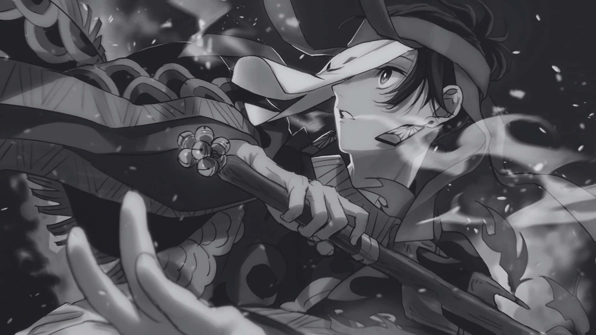 Grey Anime, anime warrior, sword, Full HD Desktop Wallpaper
