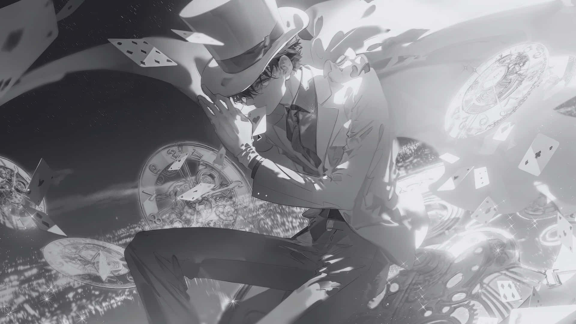 Grey Anime, top hat, suit, Full HD Desktop Wallpaper