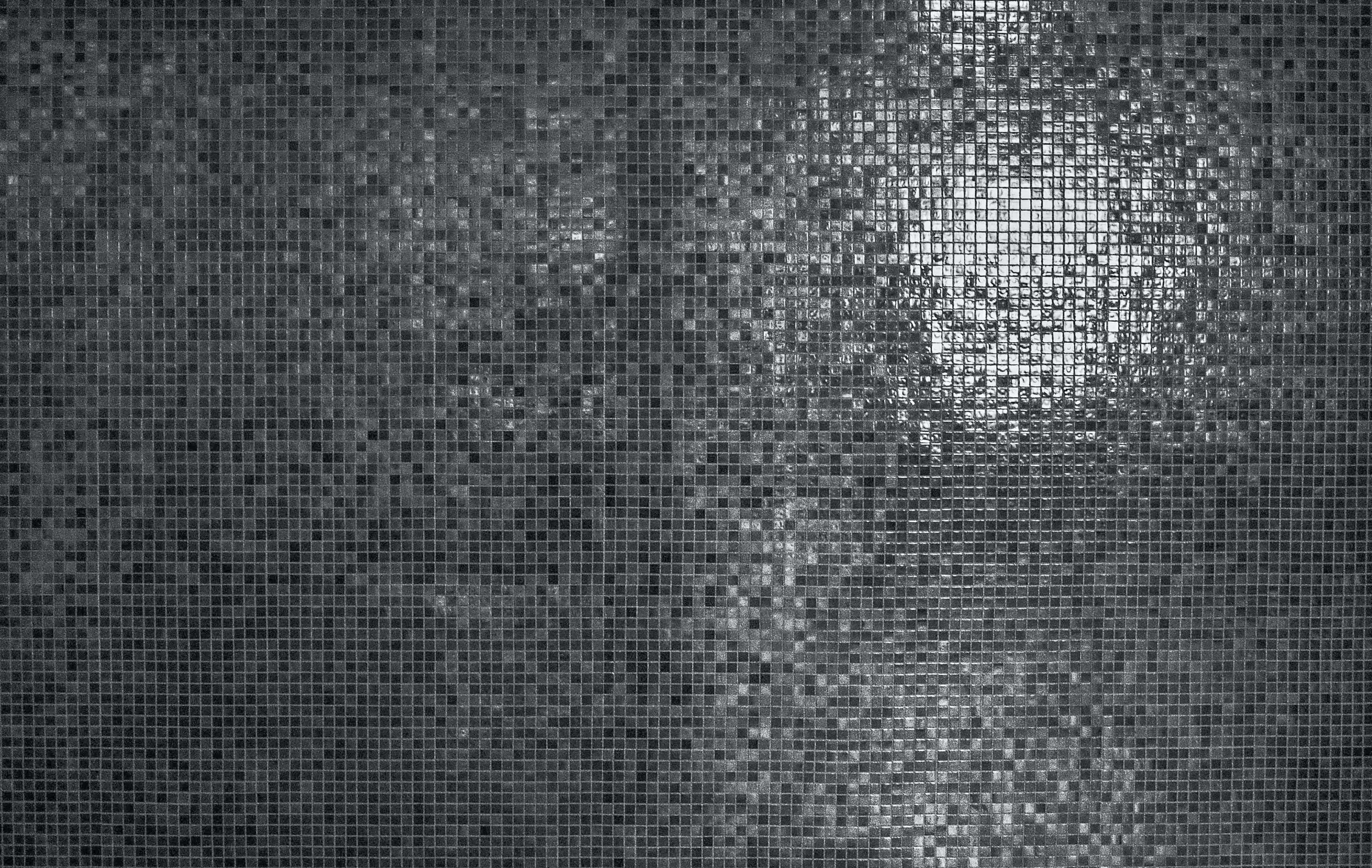 Grey Desktop, monochrome mosaic tile wall, bright light reflection, 2K Desktop Wallpaper
