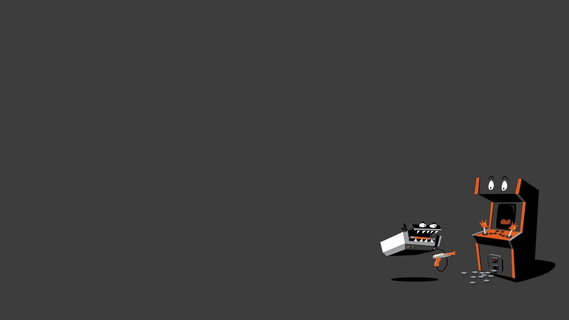 cool gray gaming desktop, cartoon arcade machines, faces and limbs, Full HD Desktop Wallpaper