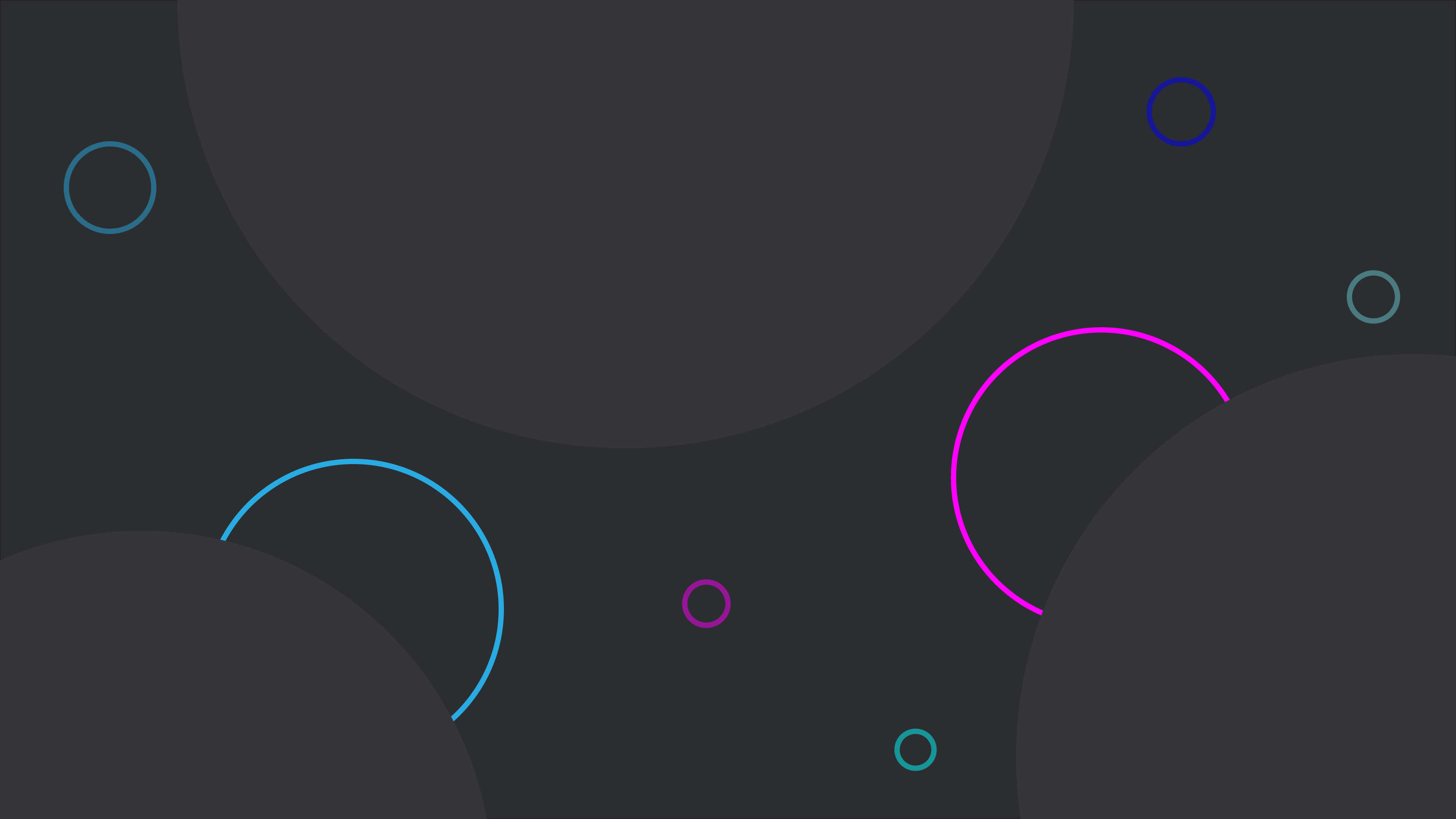 Grey Desktop, neon circles, blue, 4K Desktop Wallpaper