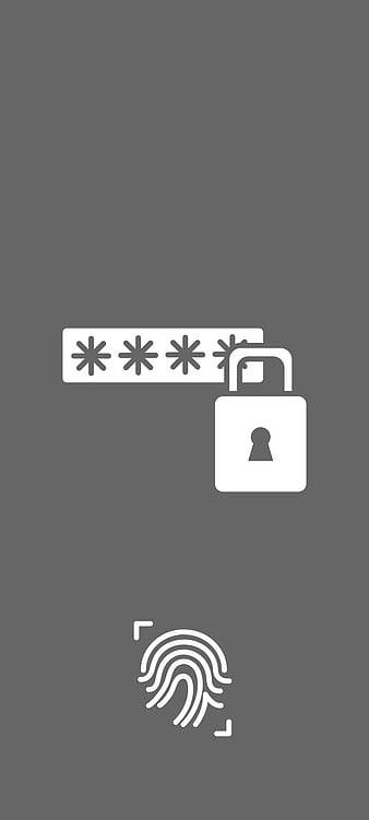 grey fingerprint phone, minimalist white icons, gray background, SD Phone Wallpaper