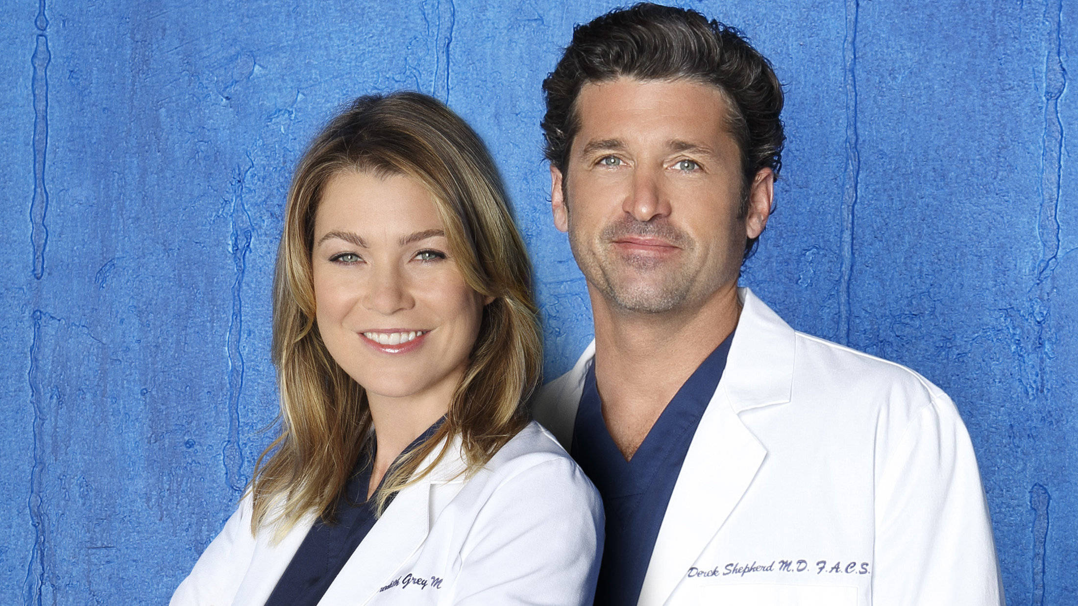 Grey's Anatomy, white coats, textured blue wall, Full HD Desktop Wallpaper
