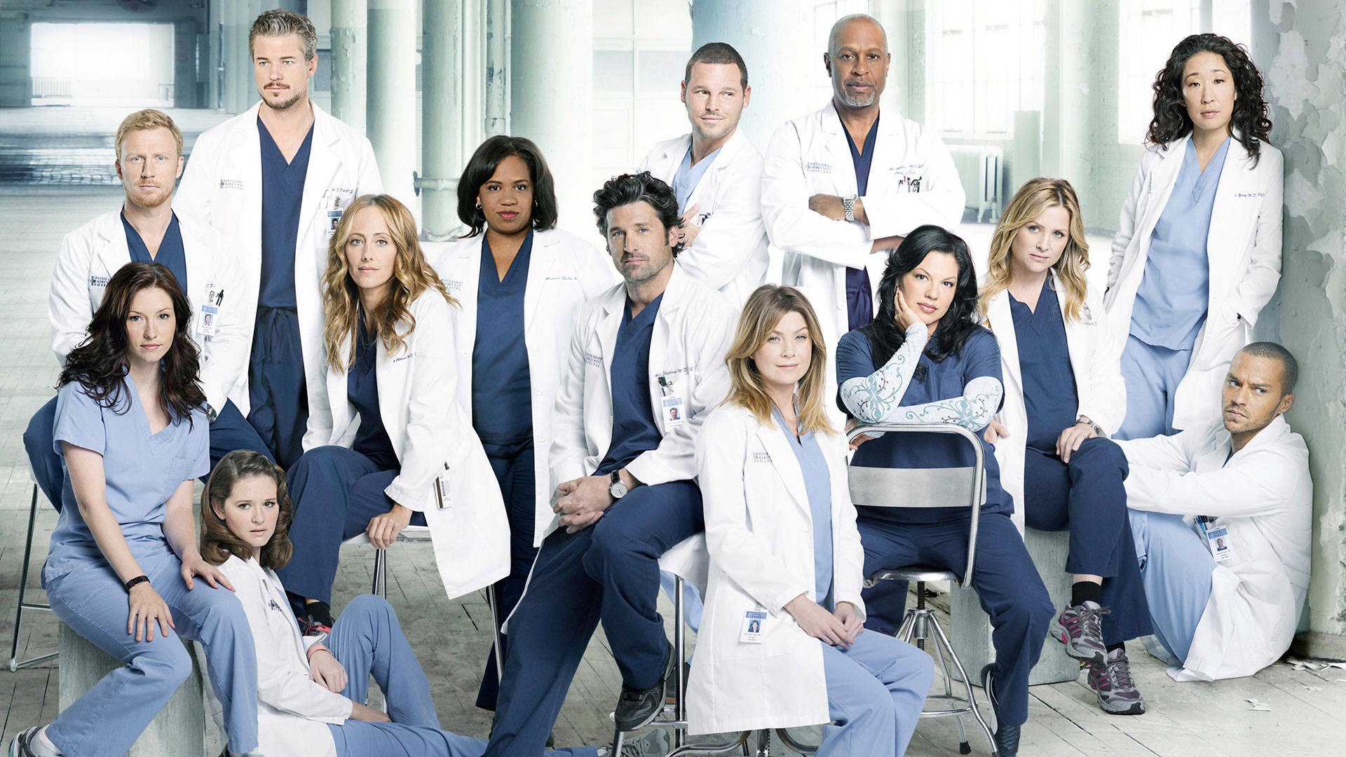 Grey's Anatomy, white coats, blue scrubs, Full HD Desktop Wallpaper
