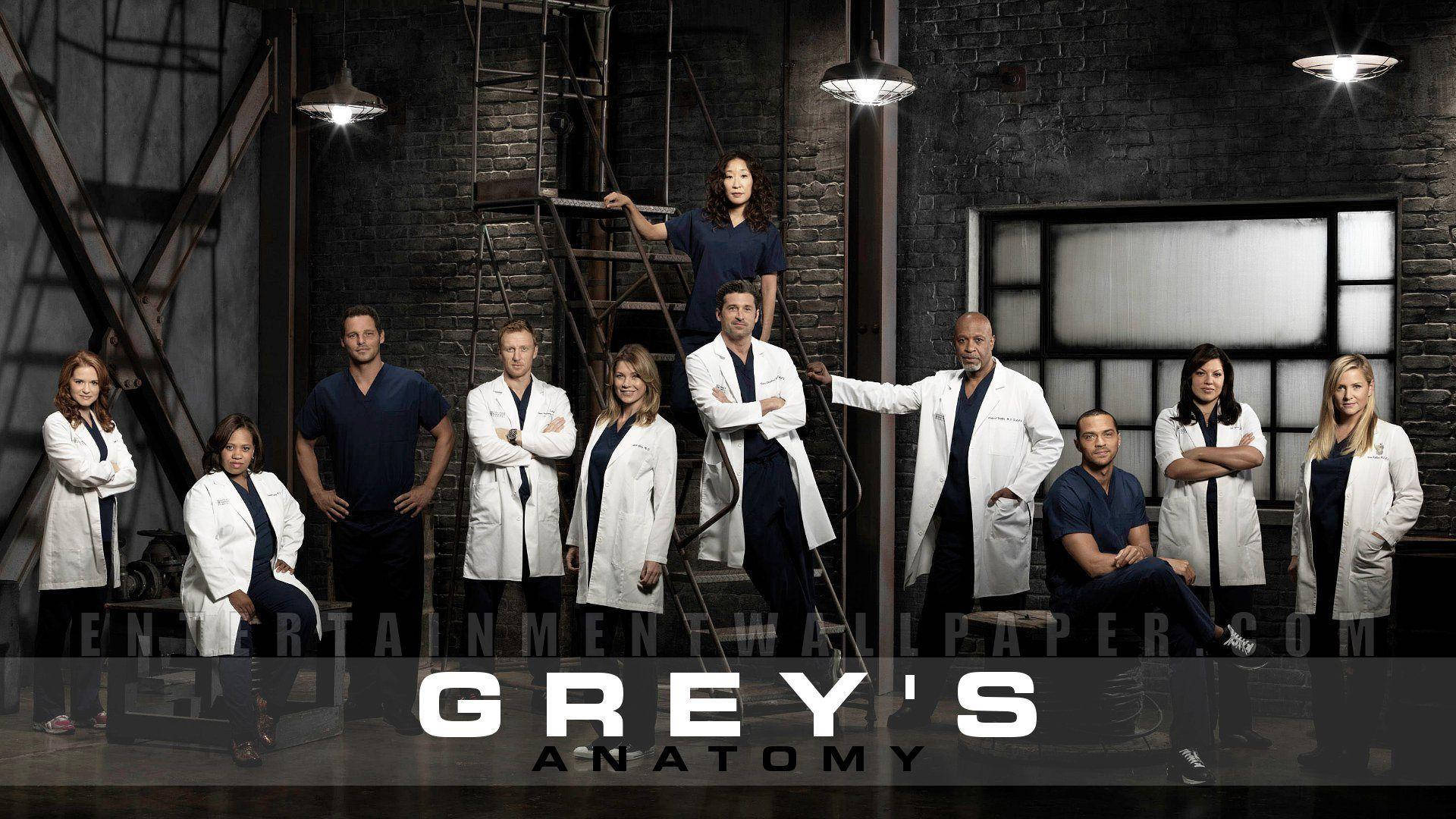 Grey's Anatomy, white coats, industrial brick studio, Full HD Desktop Wallpaper