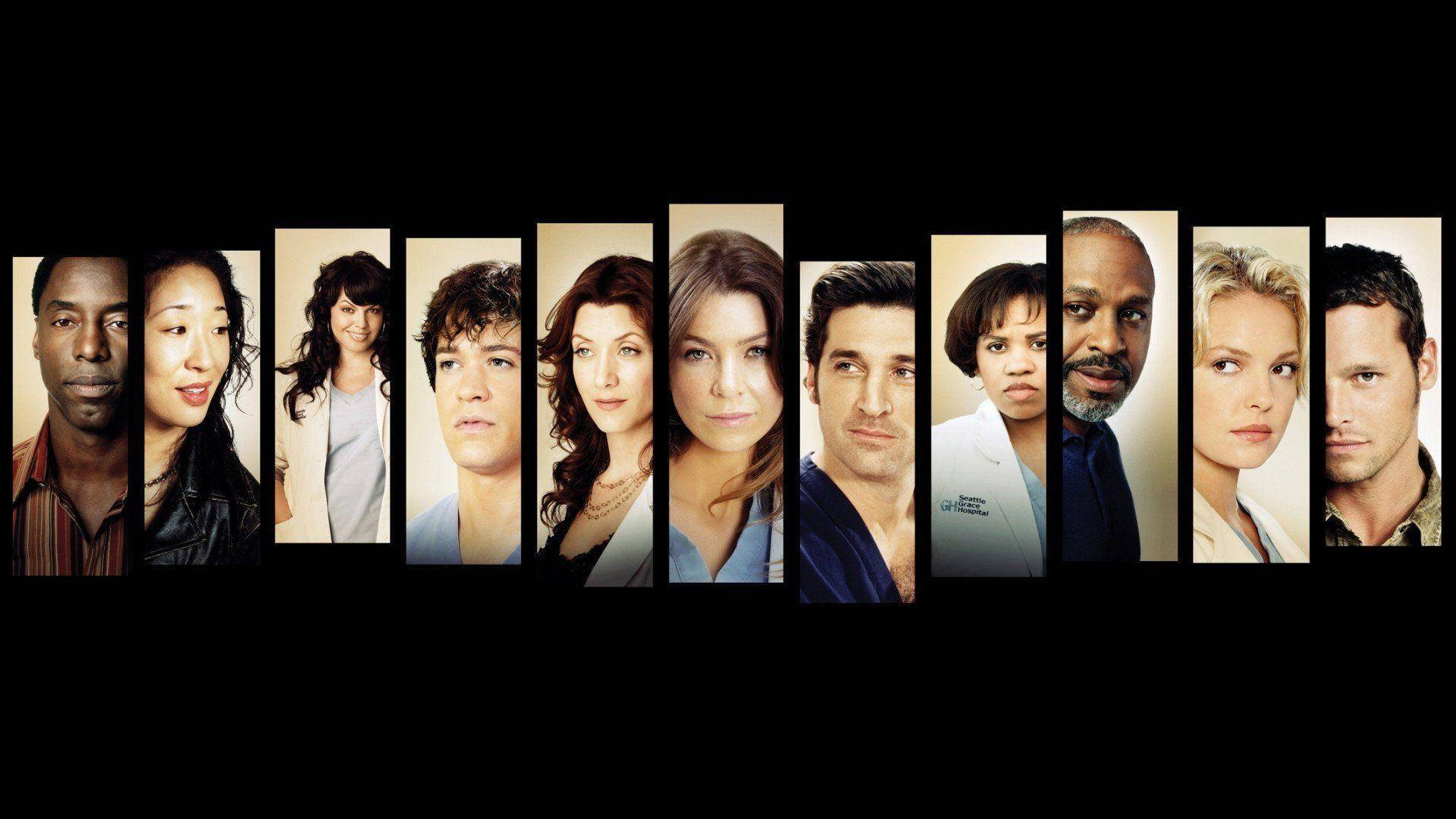 Grey's Anatomy, characters, vertical portrait strips, Full HD Desktop Wallpaper