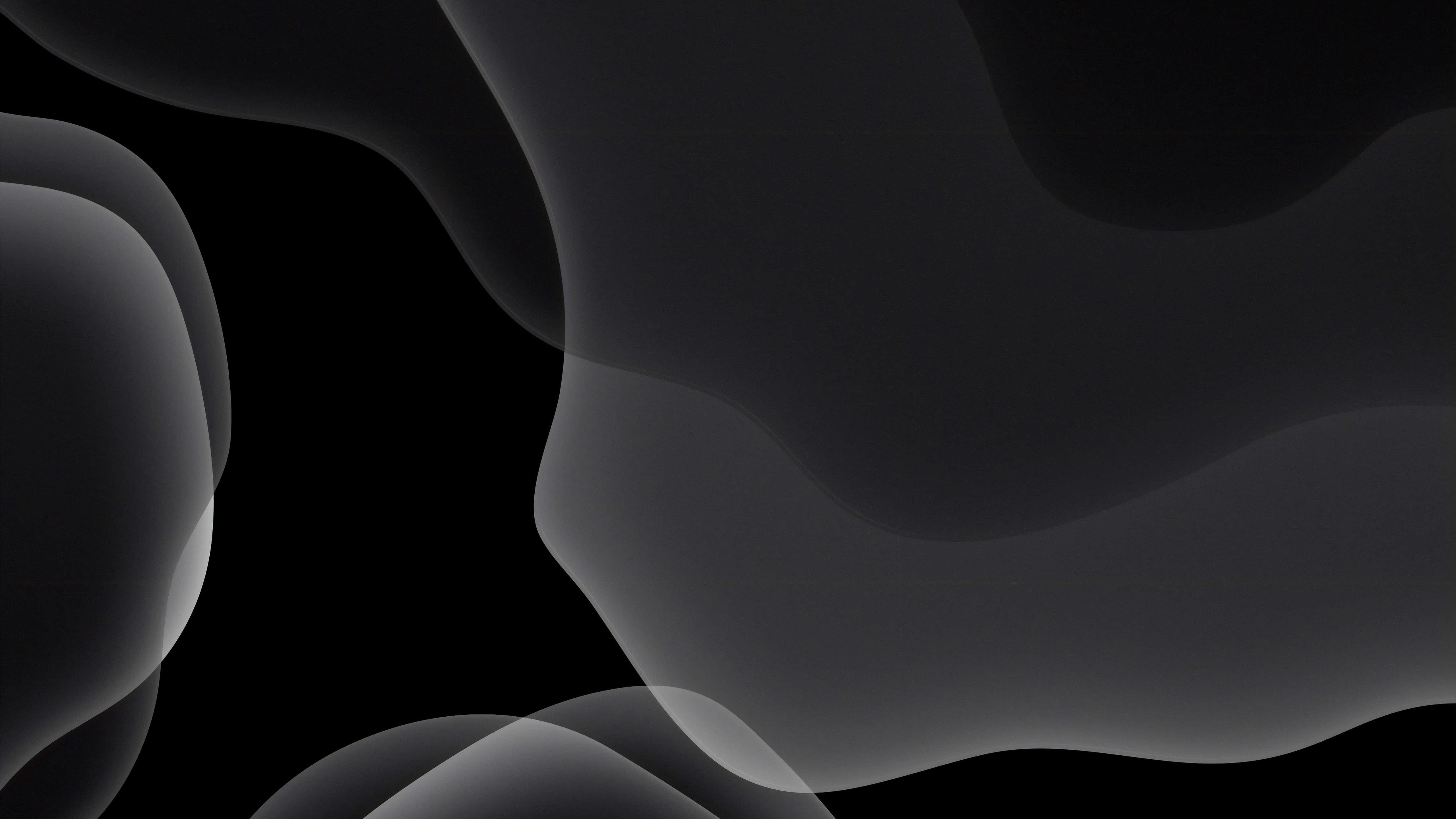 Grey Texture, smooth flowing gray abstract shapes, deep black background, 5K Desktop Wallpaper