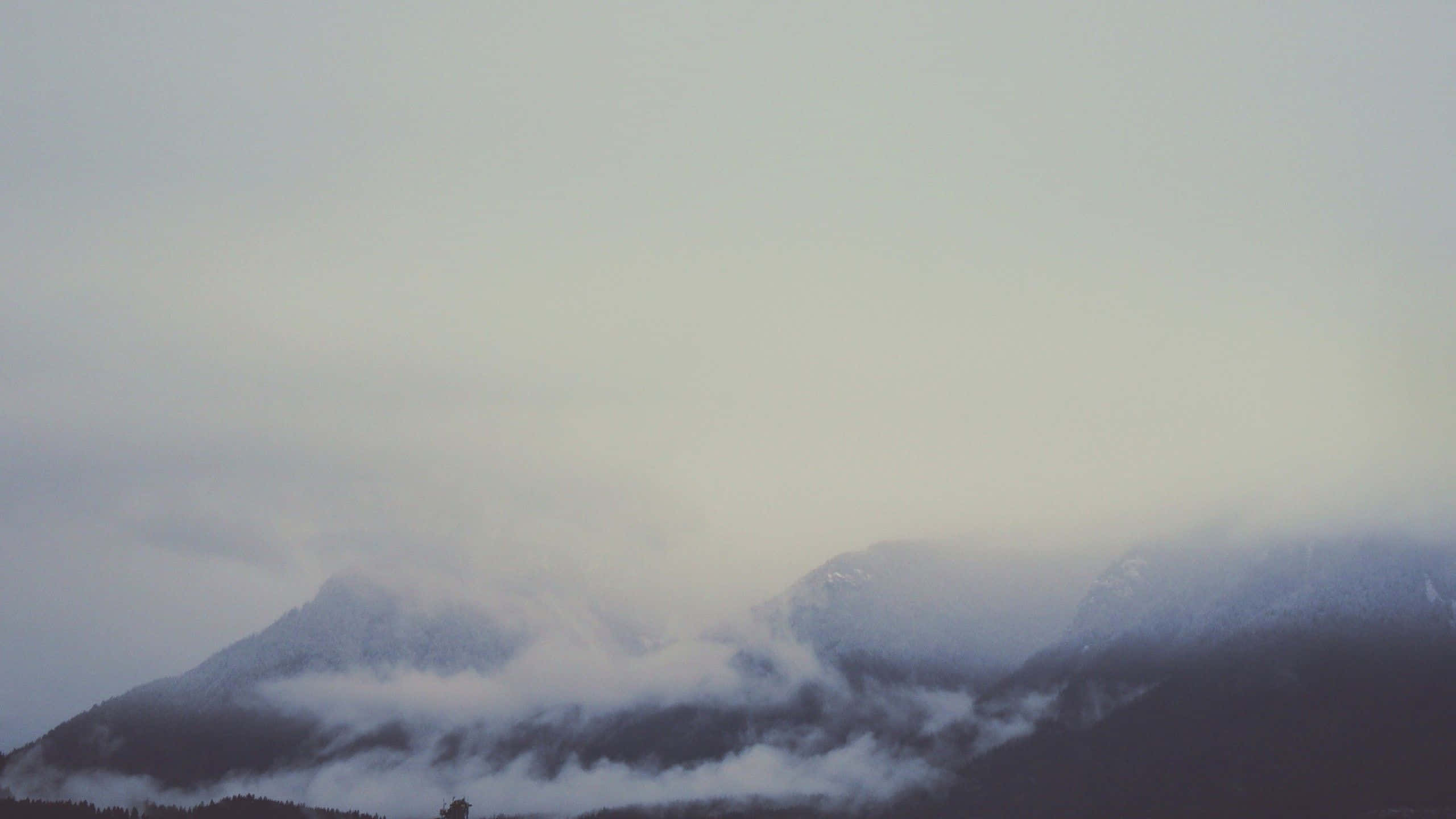 Grey Aesthetic Desktop, Misty mountains, Low clouds, 2K Desktop Wallpaper