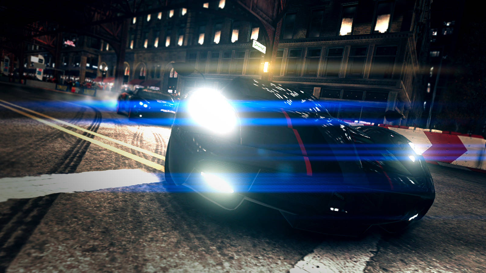 Grid 2, blue lights, neon-lit urban street, HD Desktop Wallpaper