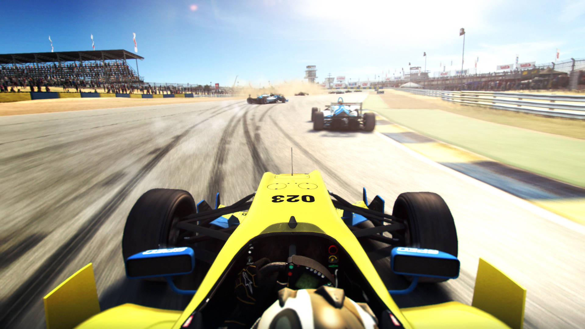 Grid 2, yellow car, sunlit track, Full HD Desktop Wallpaper