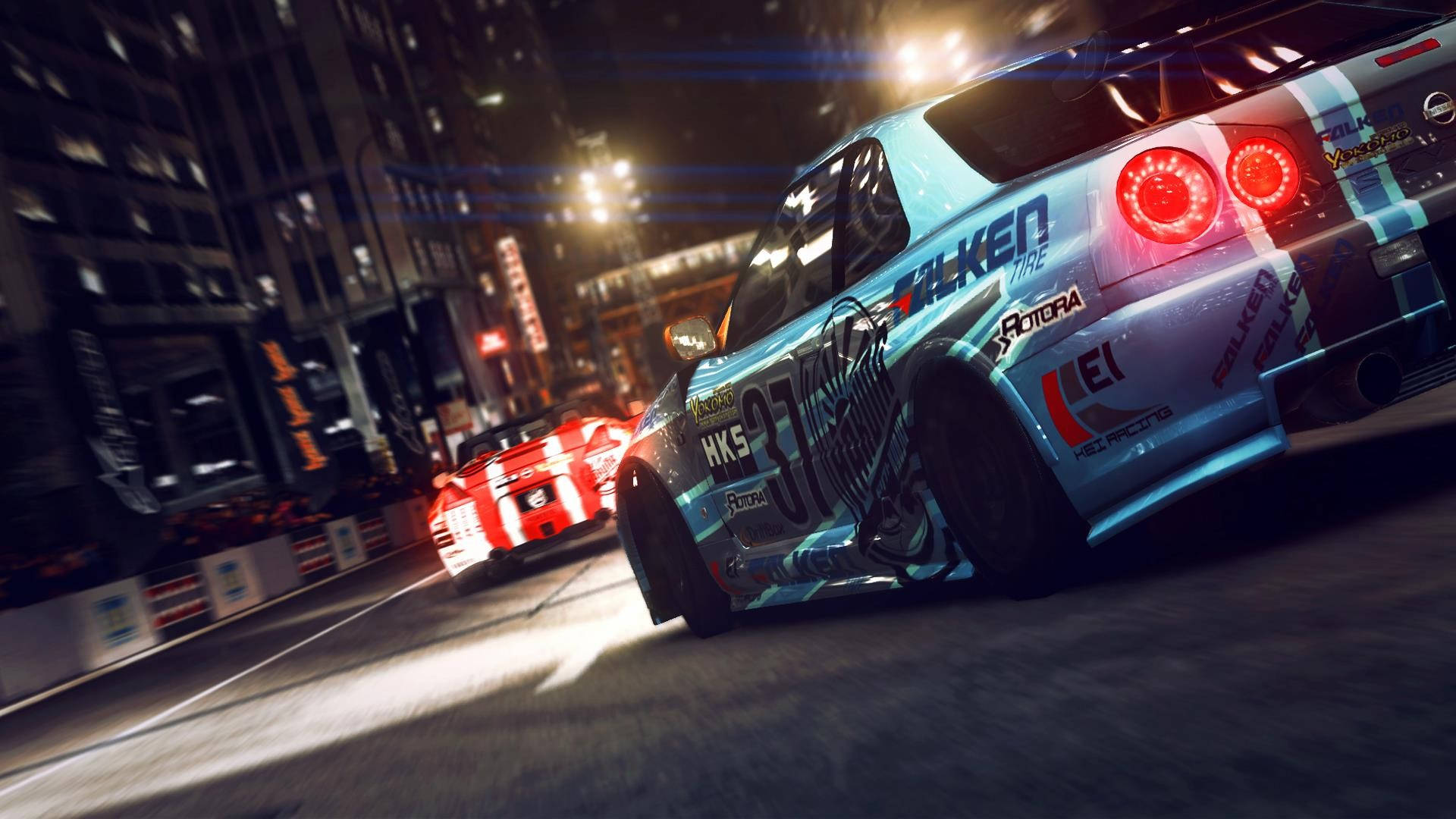Grid 2, Night Race, neon-lit city street, Full HD Desktop Wallpaper